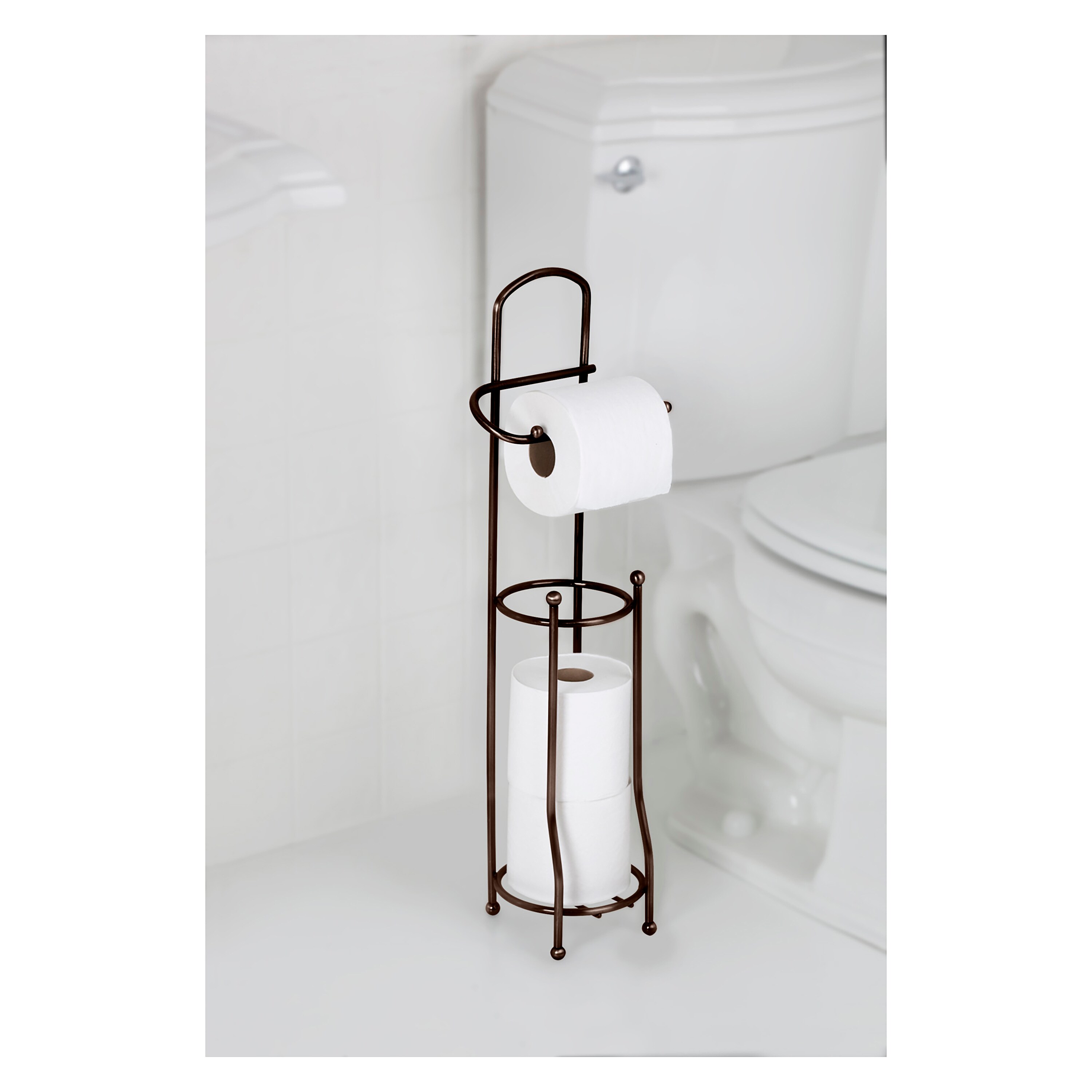 Interdesign Kent Free Standing Toilet Paper Roll Holder, Bronze