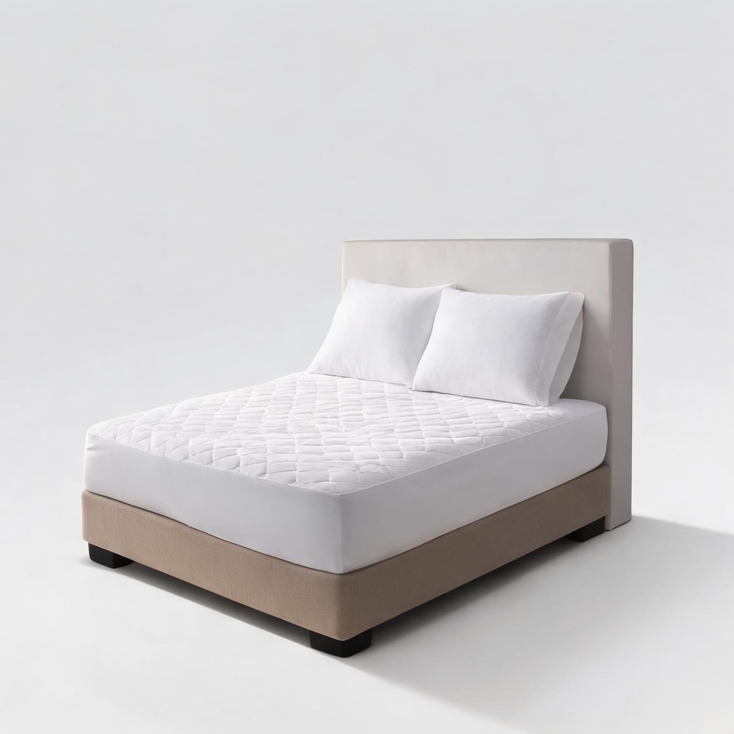 Naturefalls California King Quilted Cotton Percale Mattress Pad Fitted Skirt 16-Inch Pocket Depth White-Toned