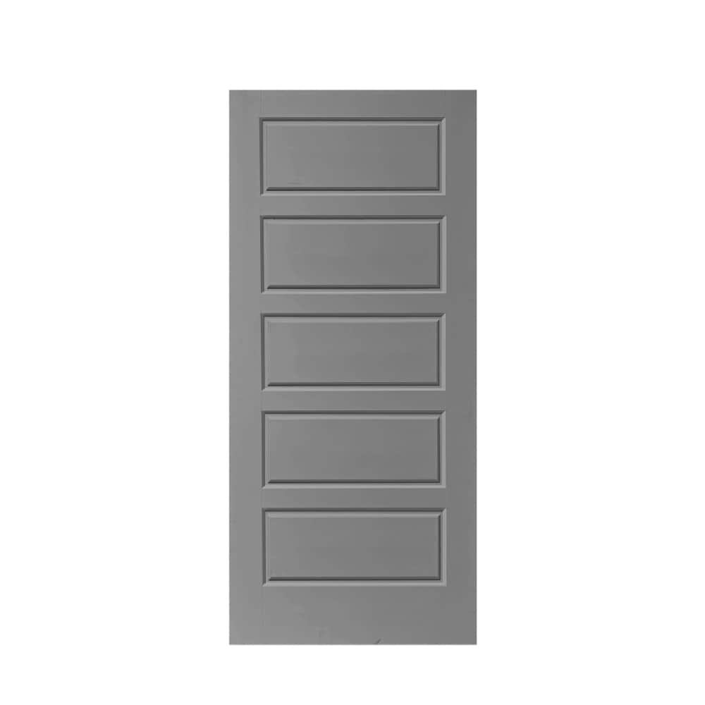 CALHOME DOOR-5PANEL-RS-30SG 30-in x 80-in Light Gray Stained MDF Hollow core Single Barn Door (Hardware Not Included)