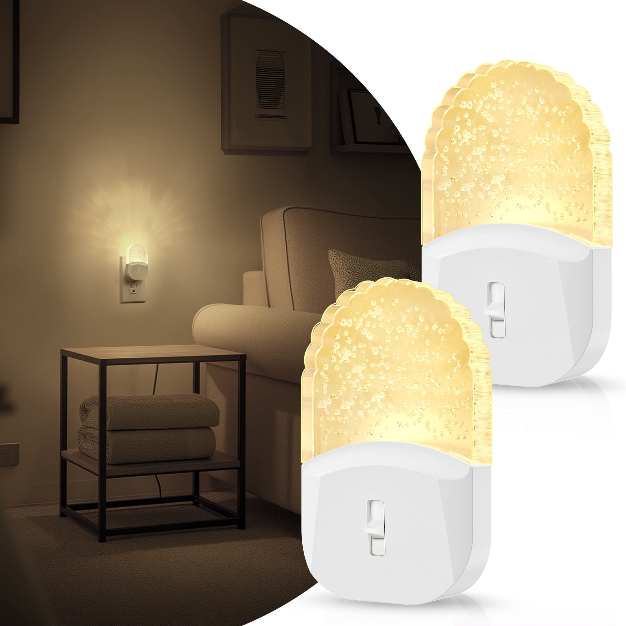 DORESshop 0.5 Watt Integrated LED Plug In Night Light Acrylic Decorative Amber 3000K Slide Adjustable Light Sensor 2 Pack