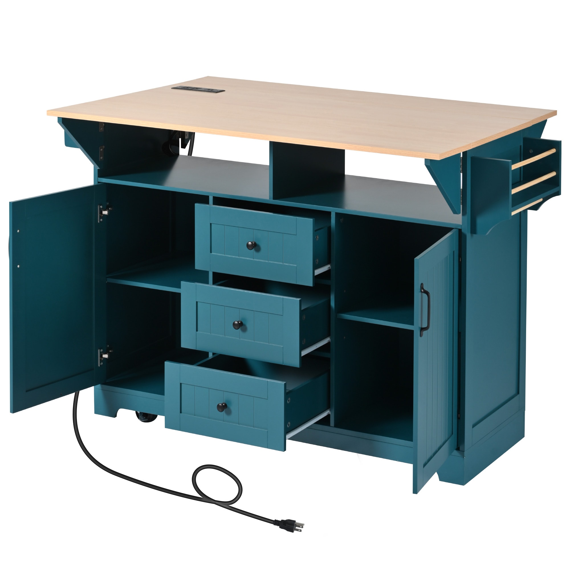 SINOFURN SYB260056GN Green MDF Base with MDF Rolling Kitchen Cart ( 33.5-in x 55.7-in x 36.5-in )