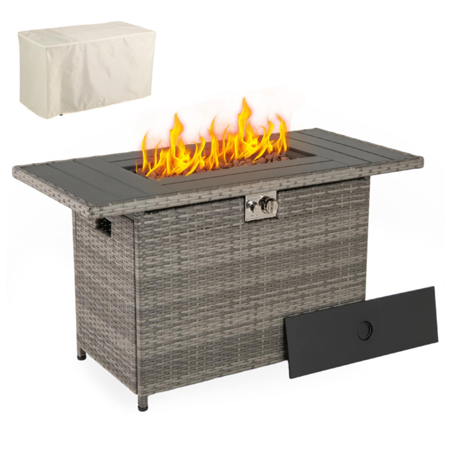 Mondawe - 44.5-in W 50000 Maximum BTUs Stainless steel Rectangle Portable Liquid propane Fire pit...