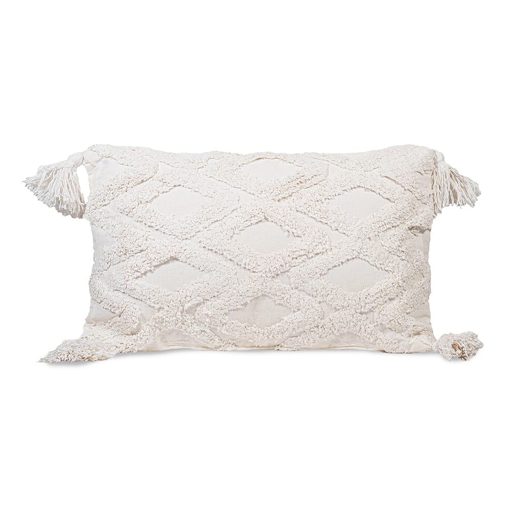 Sol Living SL-CUS-08-1 20 x 12 inches, White with Tassels Geometric Chair Cushion