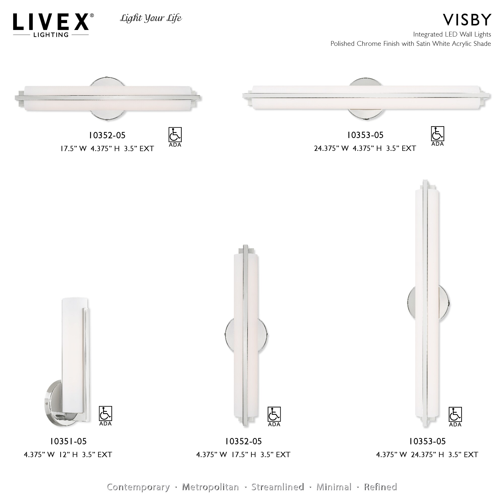 Visby Polished Chrome 10W LED ADA Vanity Wall Sconce