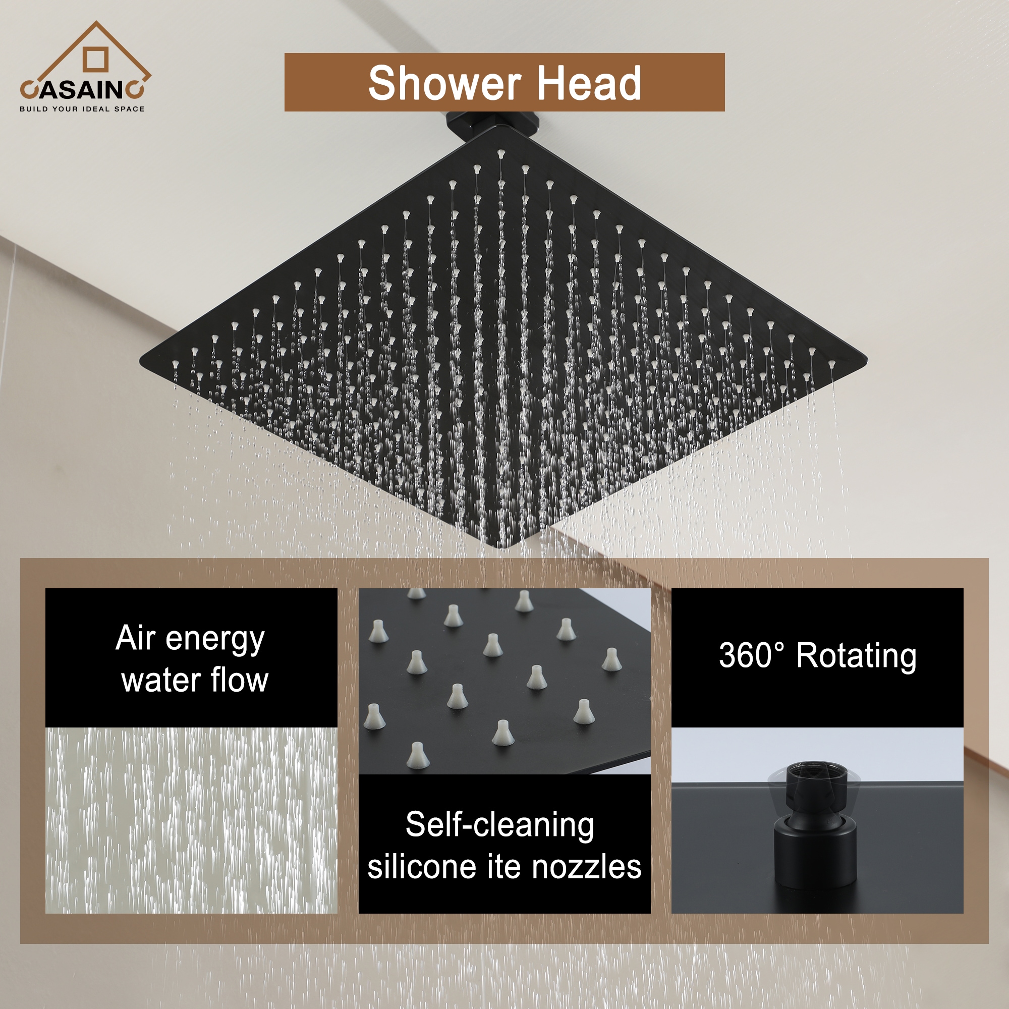 CASAINC CS3602-16MB Showerhead-Bar-Panels - View #7