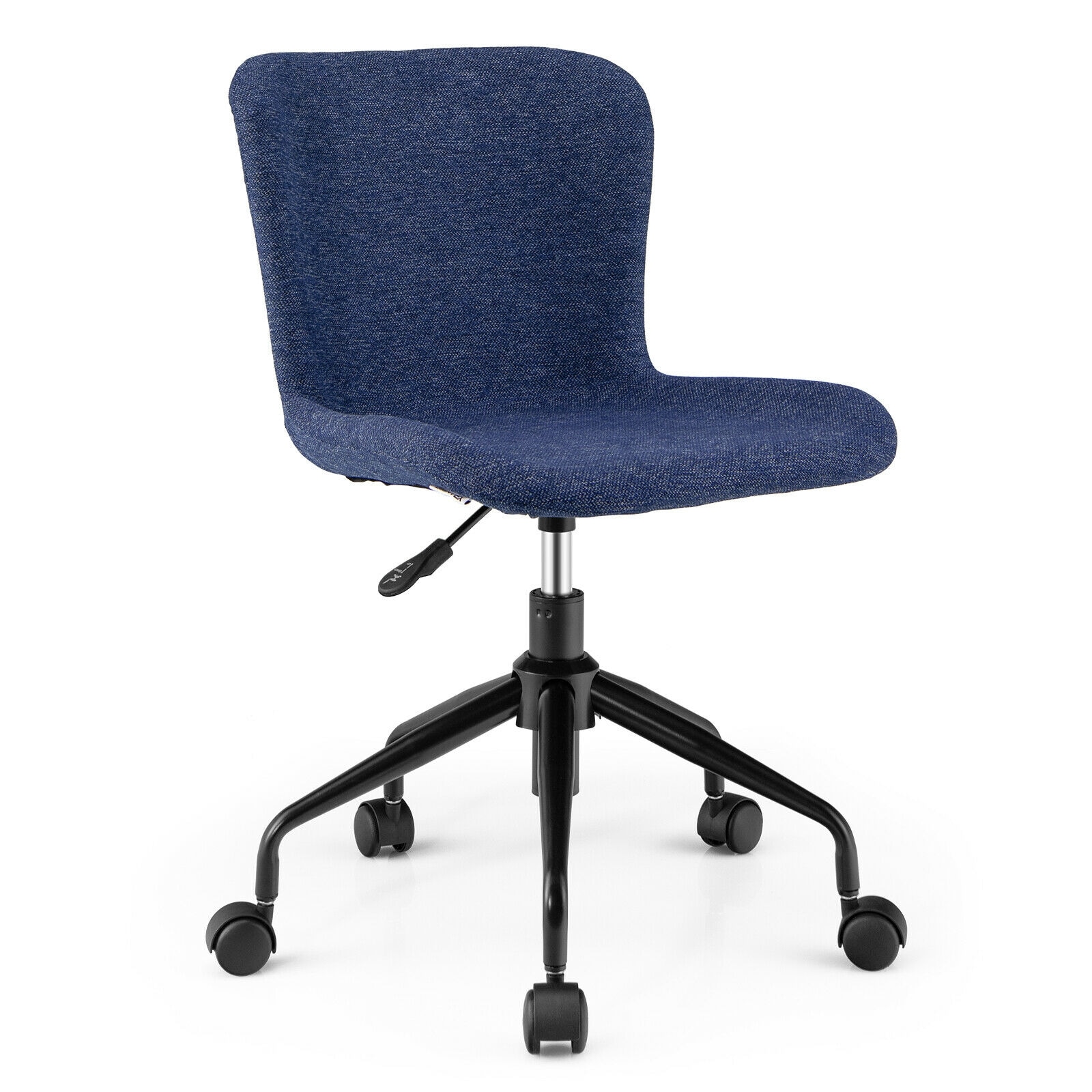 Slickblue D-CO-LB05301BC Blue Mid Back Armless Linen Office Chair with Adjustable Seat 15 Inch  to 18 Inch Height Soft Sponge Seat and Swivel Base for Home Office or Meeting Room