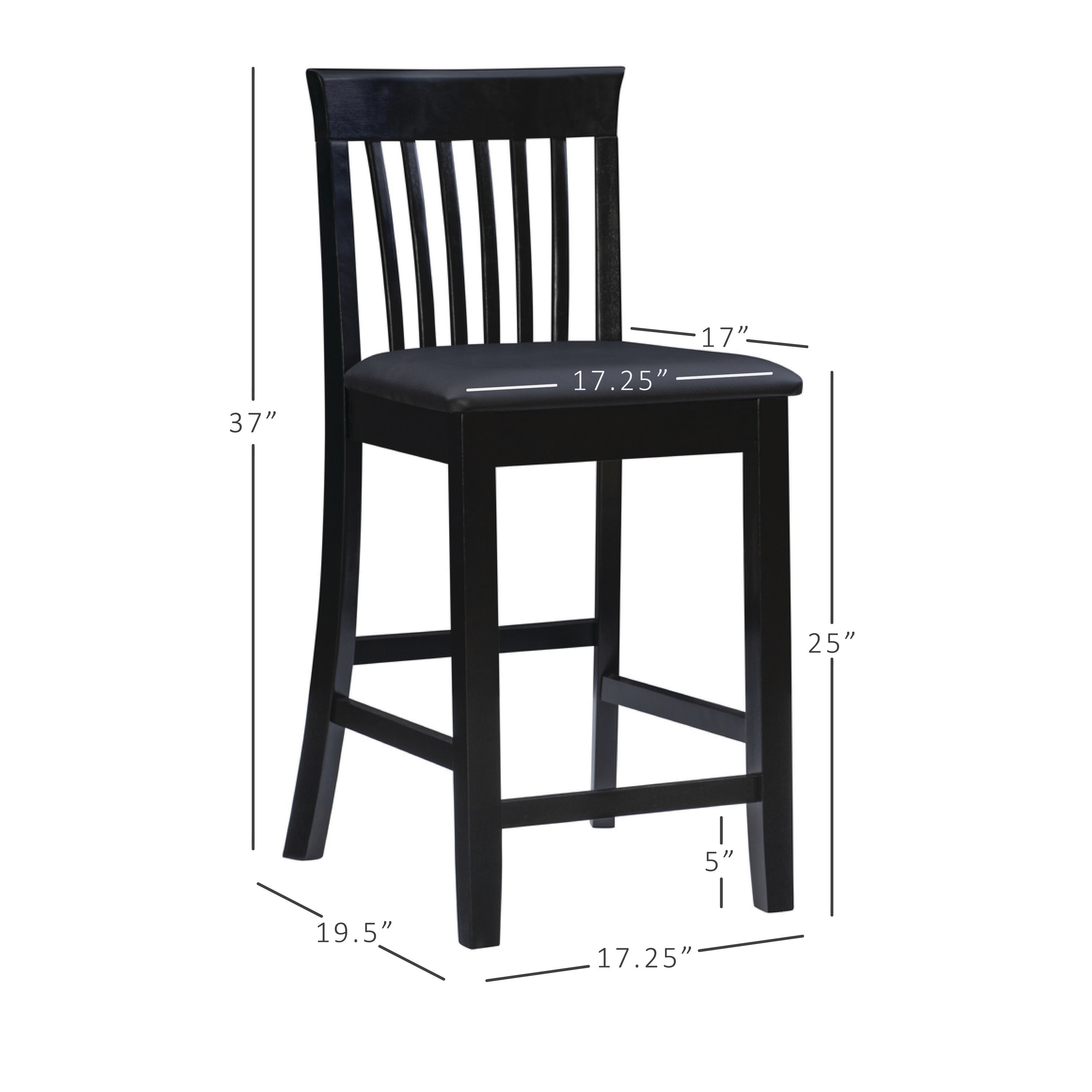 Torino Black Wood and Faux Leather Counter Stool, 24" Seat Height