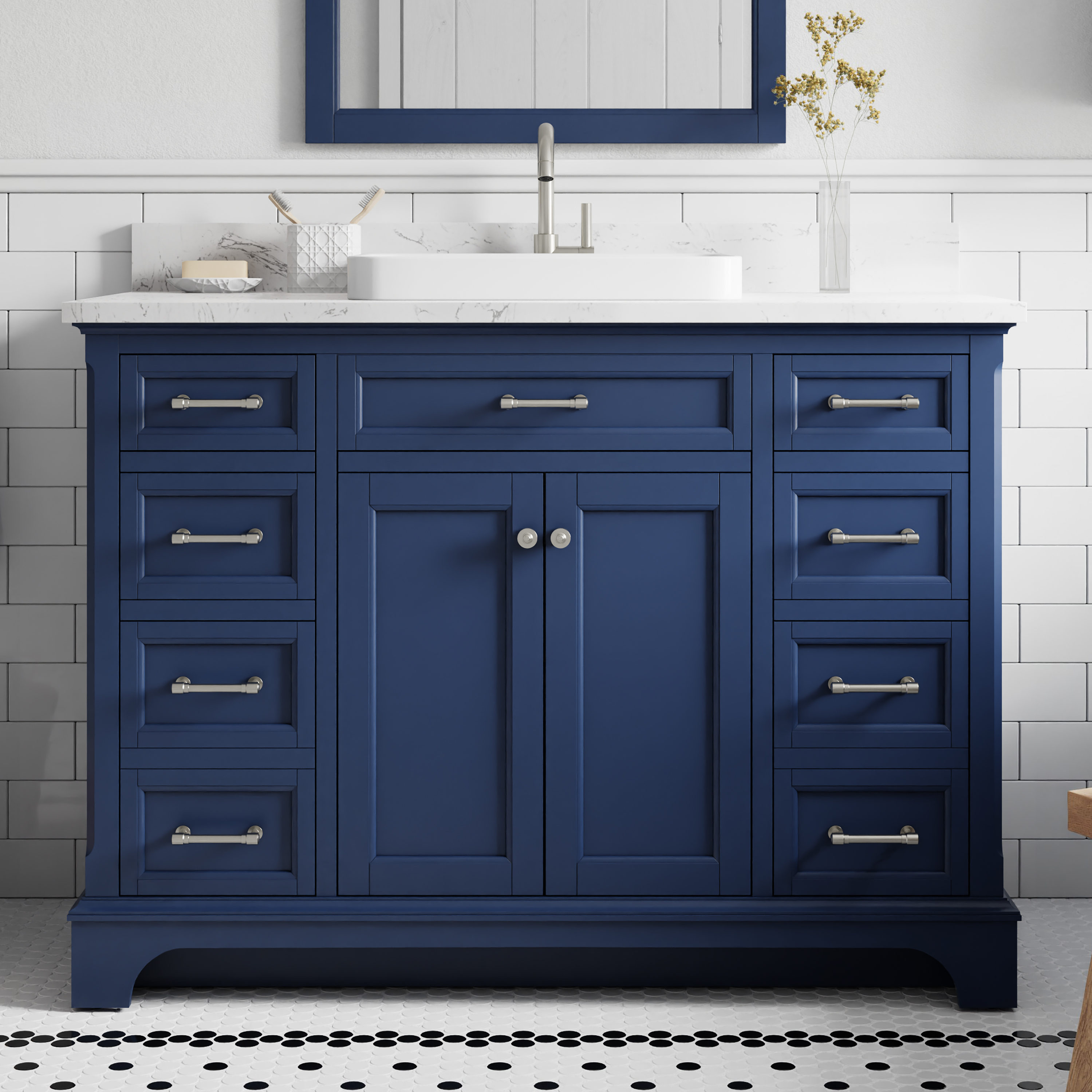 allen + roth Roveland 48-in Royal Navy Semi-recessed Single Sink ...