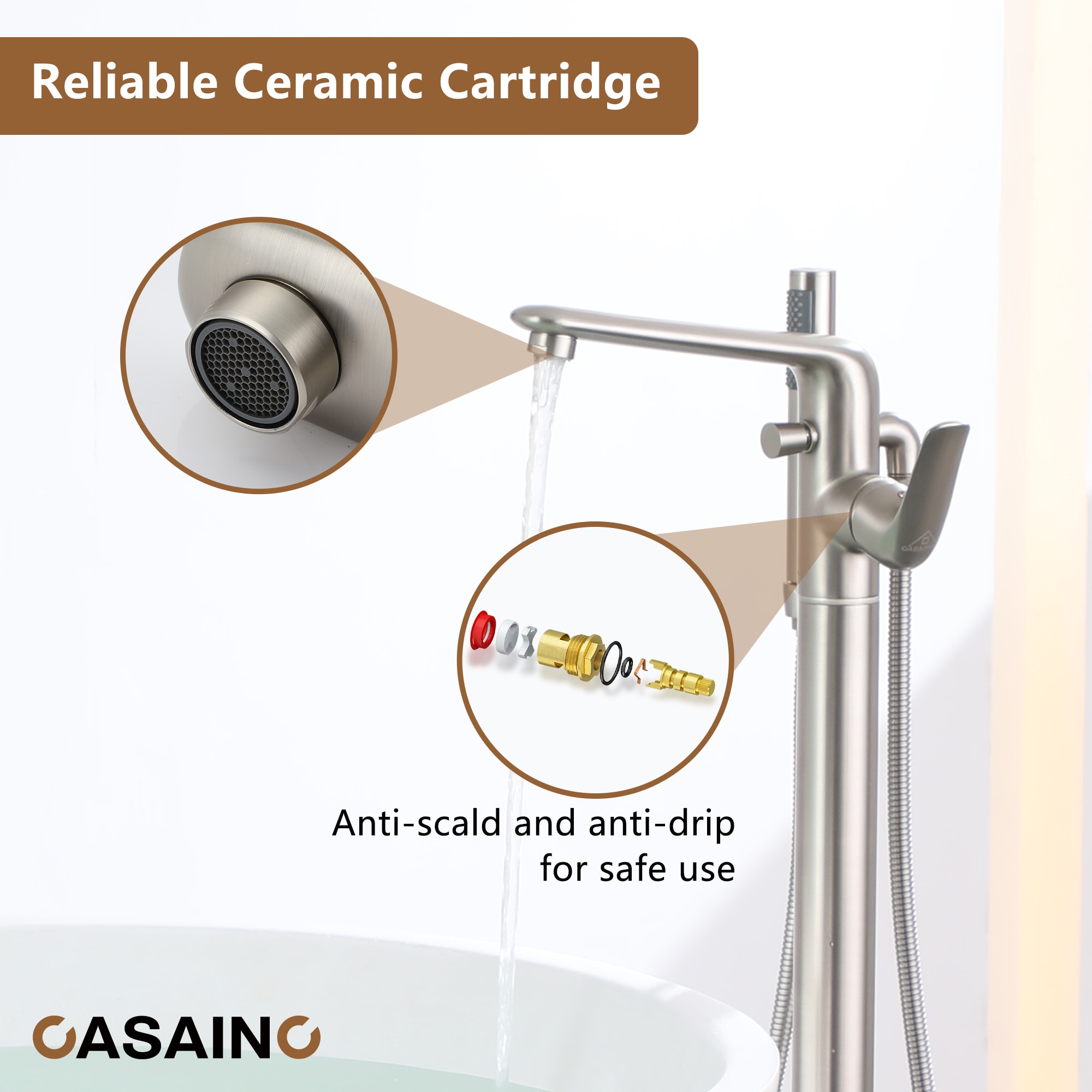 Brushed Nickel Freestanding Bathtub Faucet with Handshower