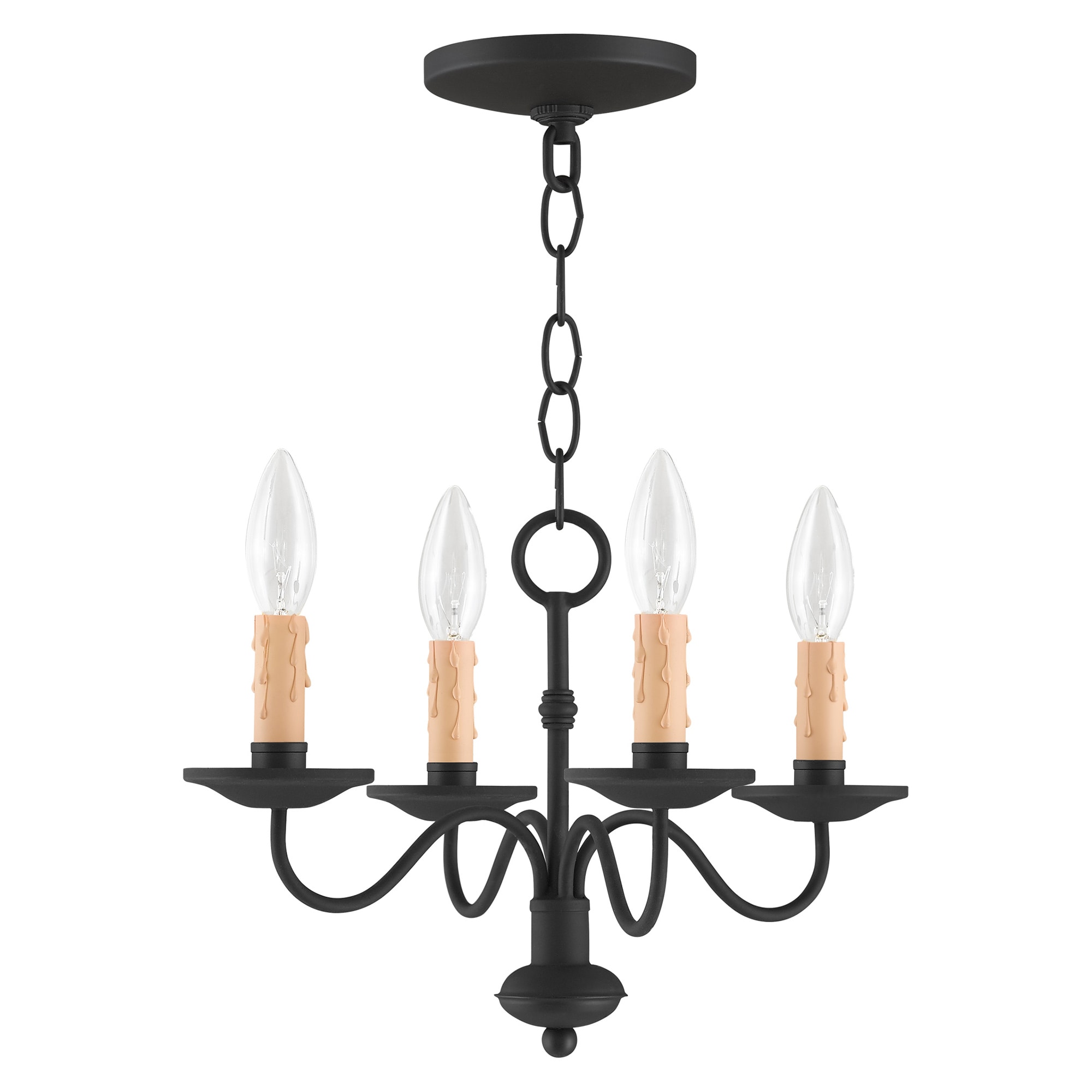 Heritage Elegance 4-Light Black Mini Chandelier with Faux Candle Drip Guards
