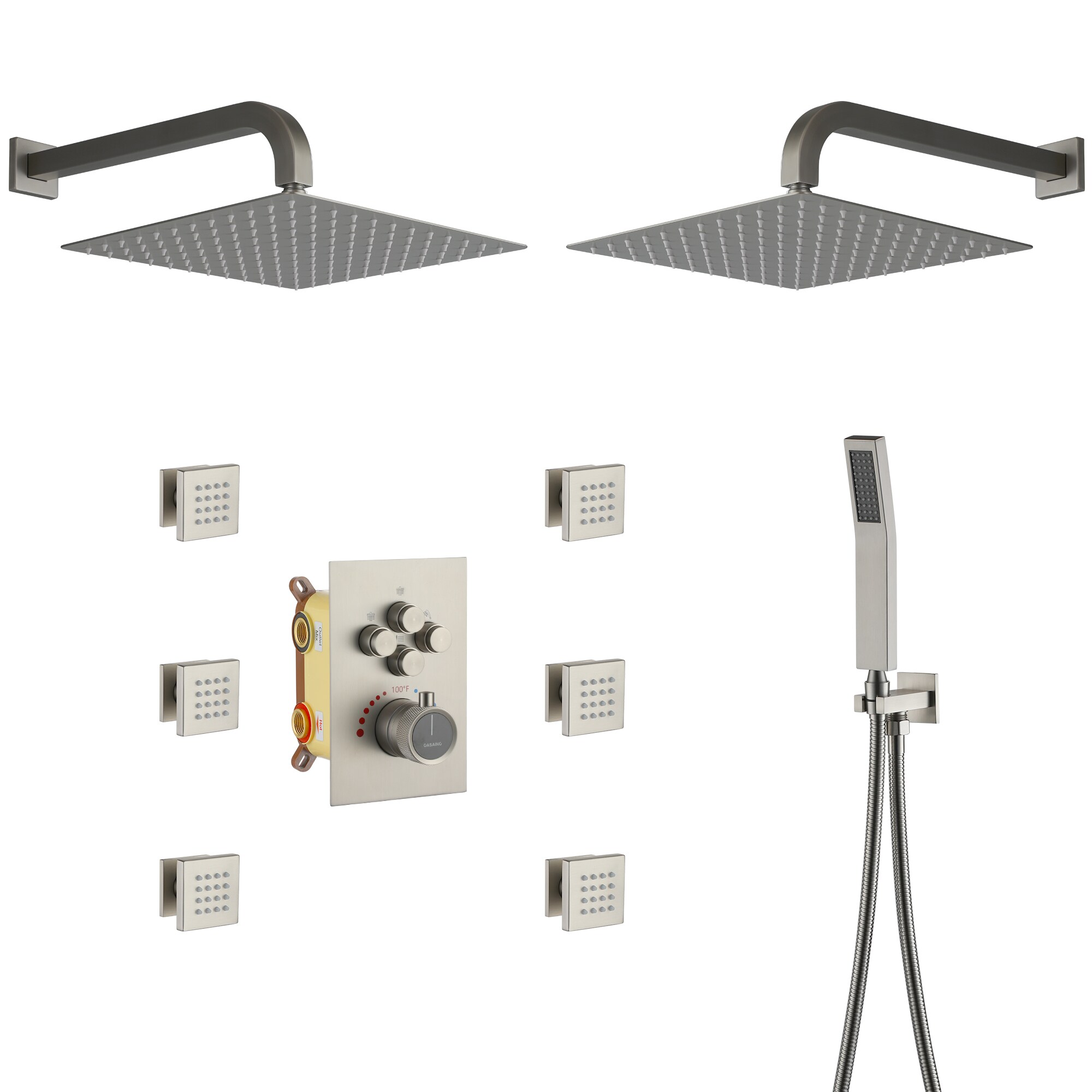 CASAINC CS6228-12BN Brushed Nickel 10-in Dual Head Built-In Shower Faucet System with 3-way Diverter Valve Included )