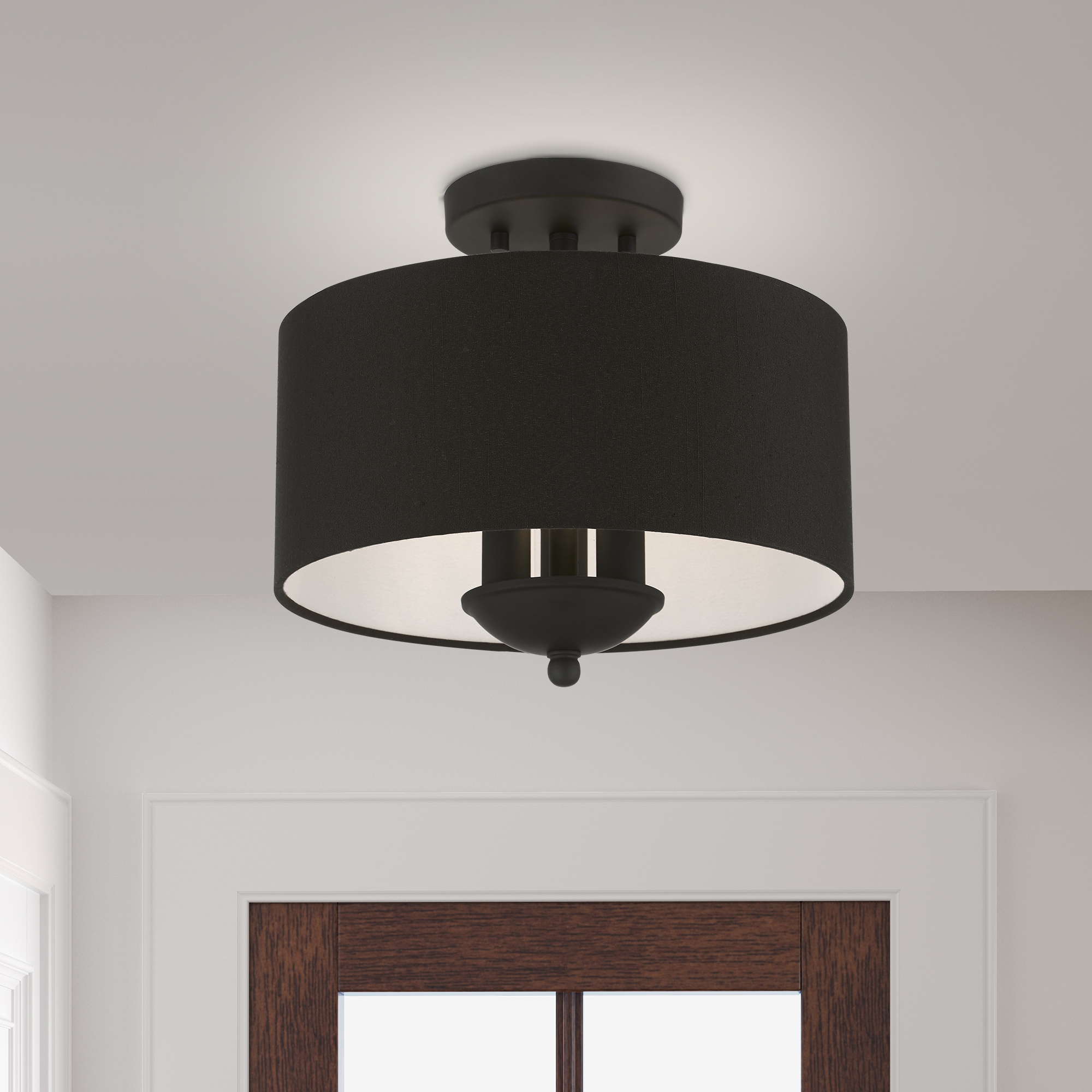 Bainbridge Black 3-Light Transitional Semi-Flush Drum Light