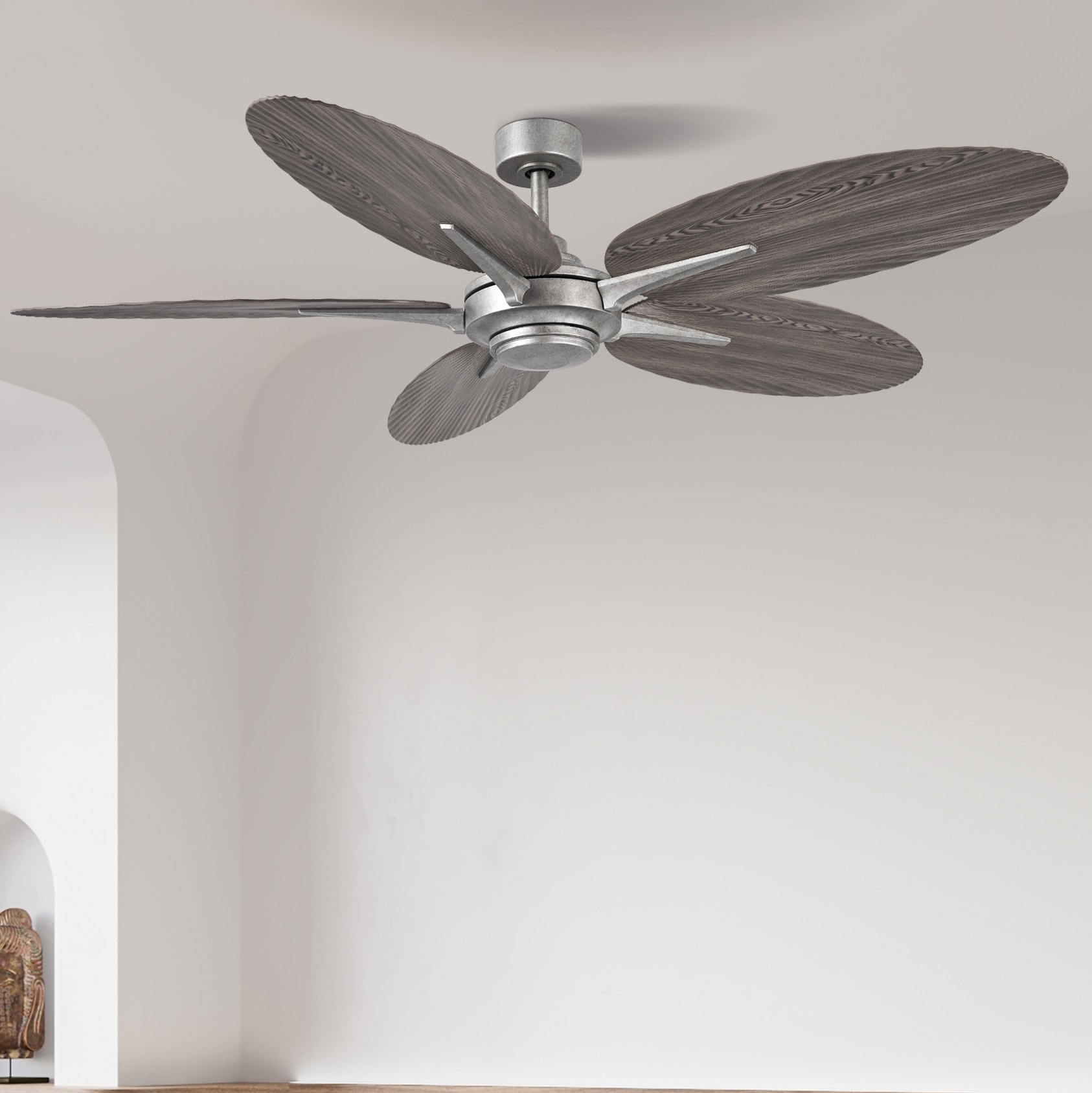 Harbor Breeze AR21B-60GALV Tropic Palm 60-in Outdoor Galvanized with Driftwood Blades Ceiling Fan Without Light - Remote Included ( 5 -Blade )