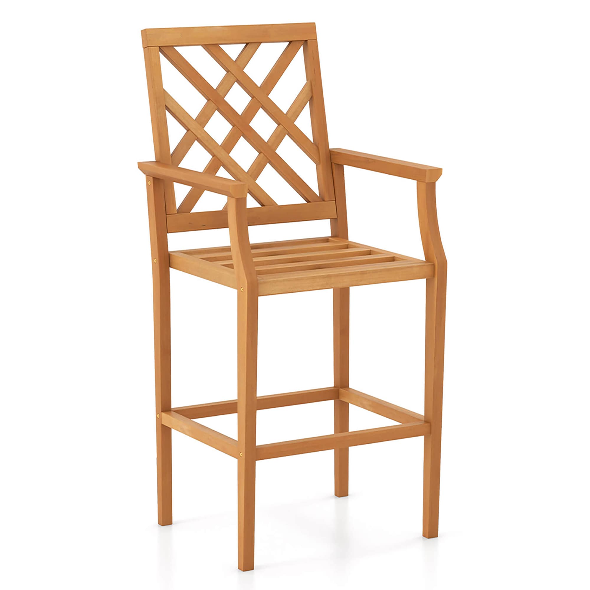 Costway HCST04282 Natural 27-in H Counter height Square seat Wood Bar Stool with Arms and Back