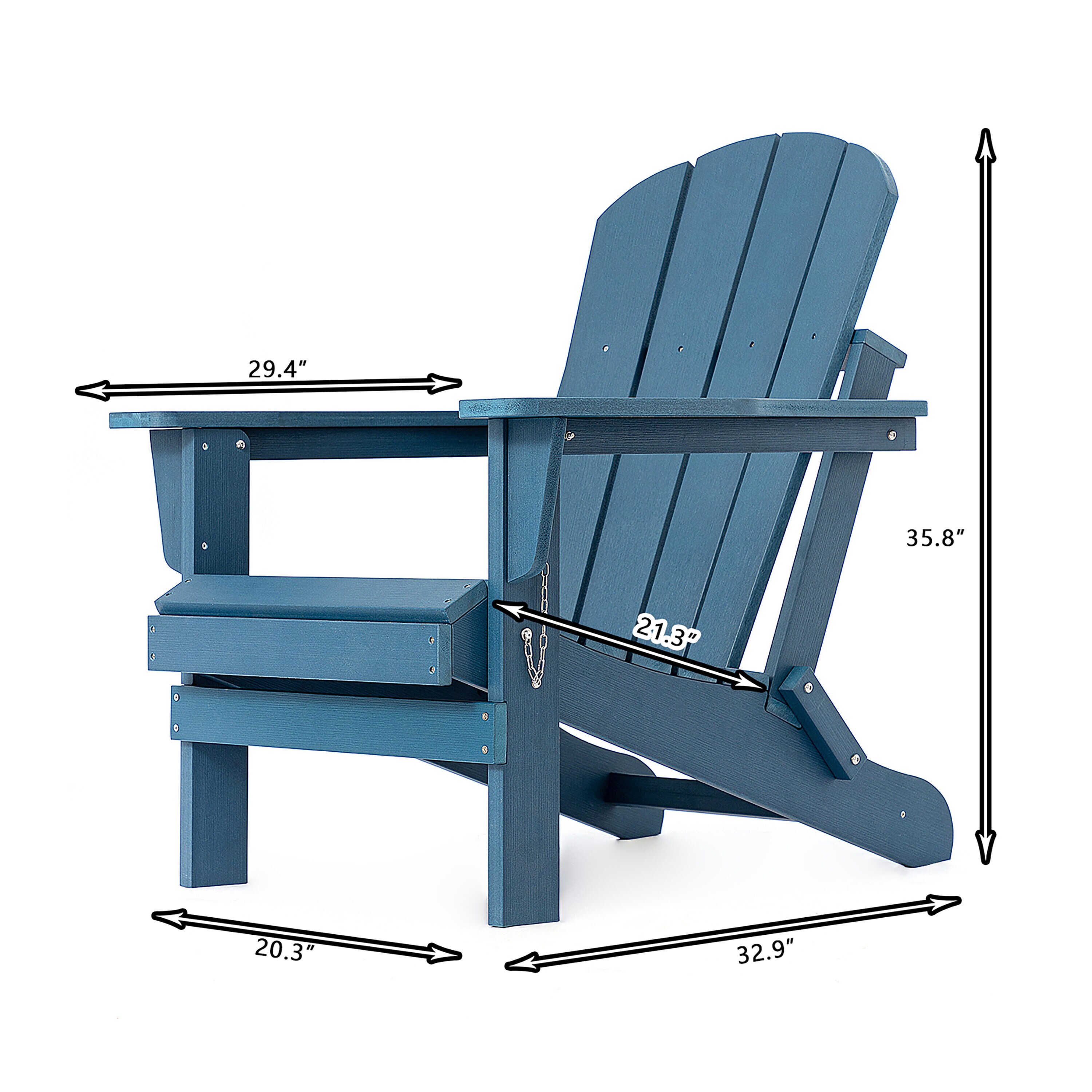 JEAREY HIPS Poly-Lumber Plastic Folding Slat Seat Navy Adirondack Chair ...