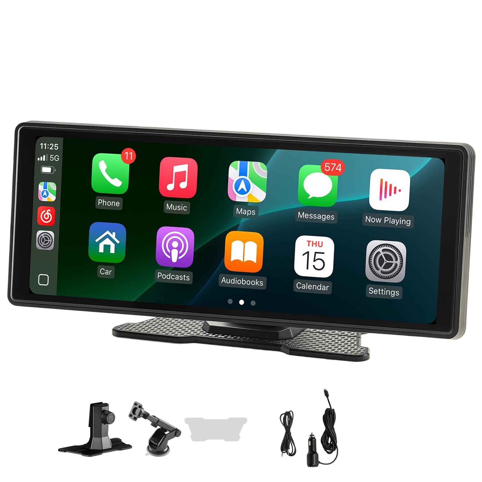 GIVIMO 10-in Wireless Portable Car Stereo HD Touch Screen Radio Compatible with Apple CarPlay Android Auto Voice Control Mirror Link Bluetooth and GPS Navigation Dash Mount