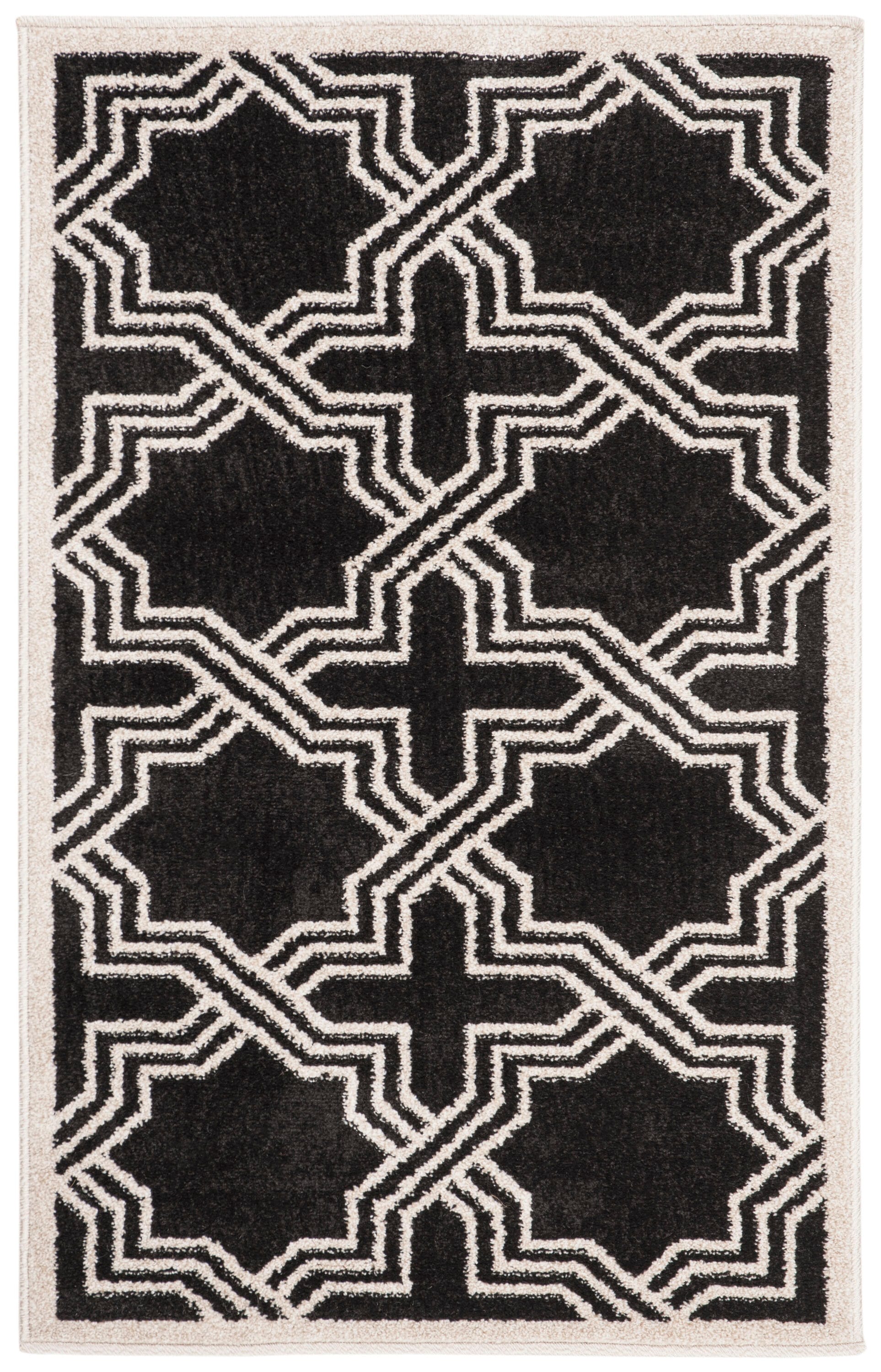 Anthracite and Ivory Geometric Low Pile Area Rug