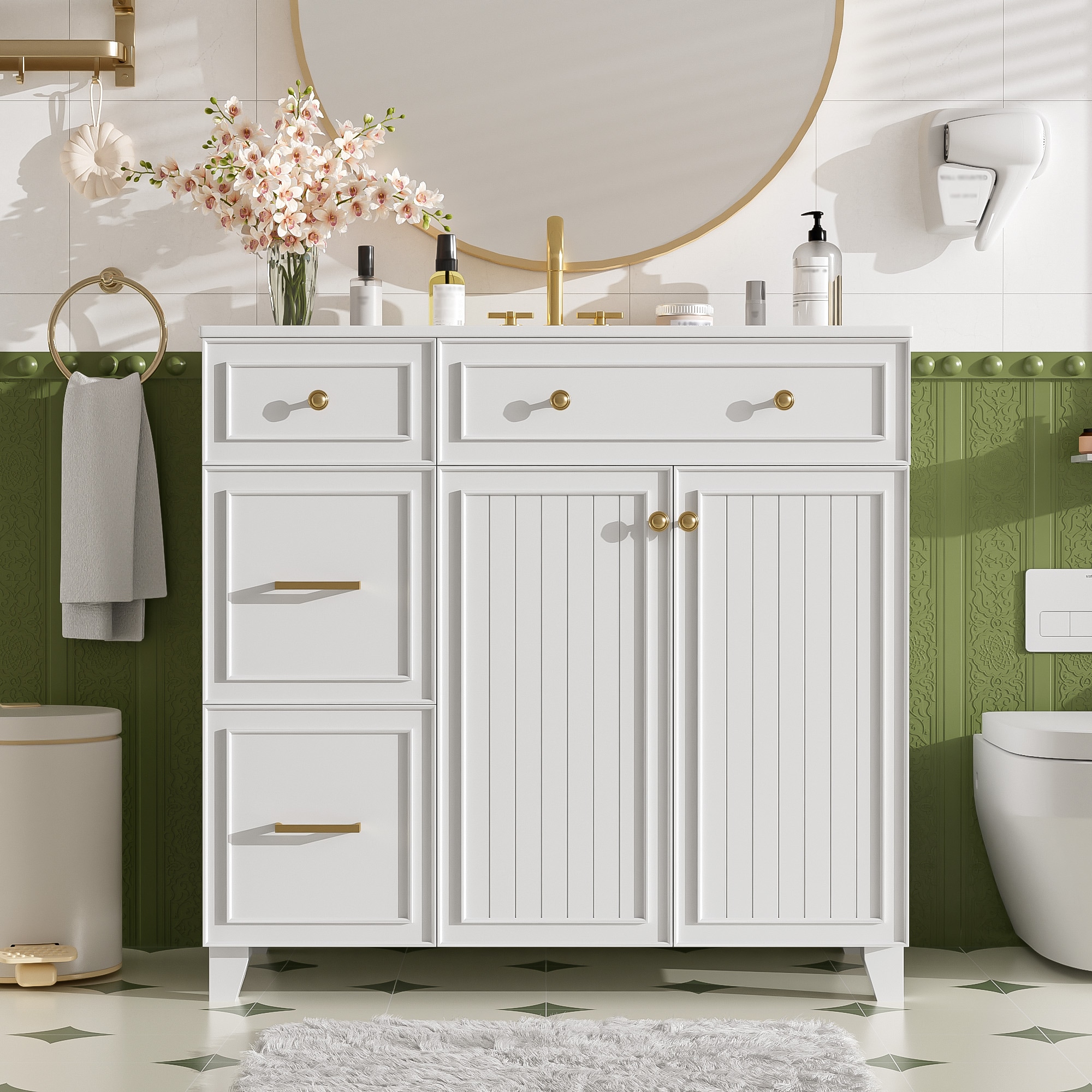 Afhocomp 36-in Single Sink Freestanding White Bath Vanity with White Integral Ceramic Basin