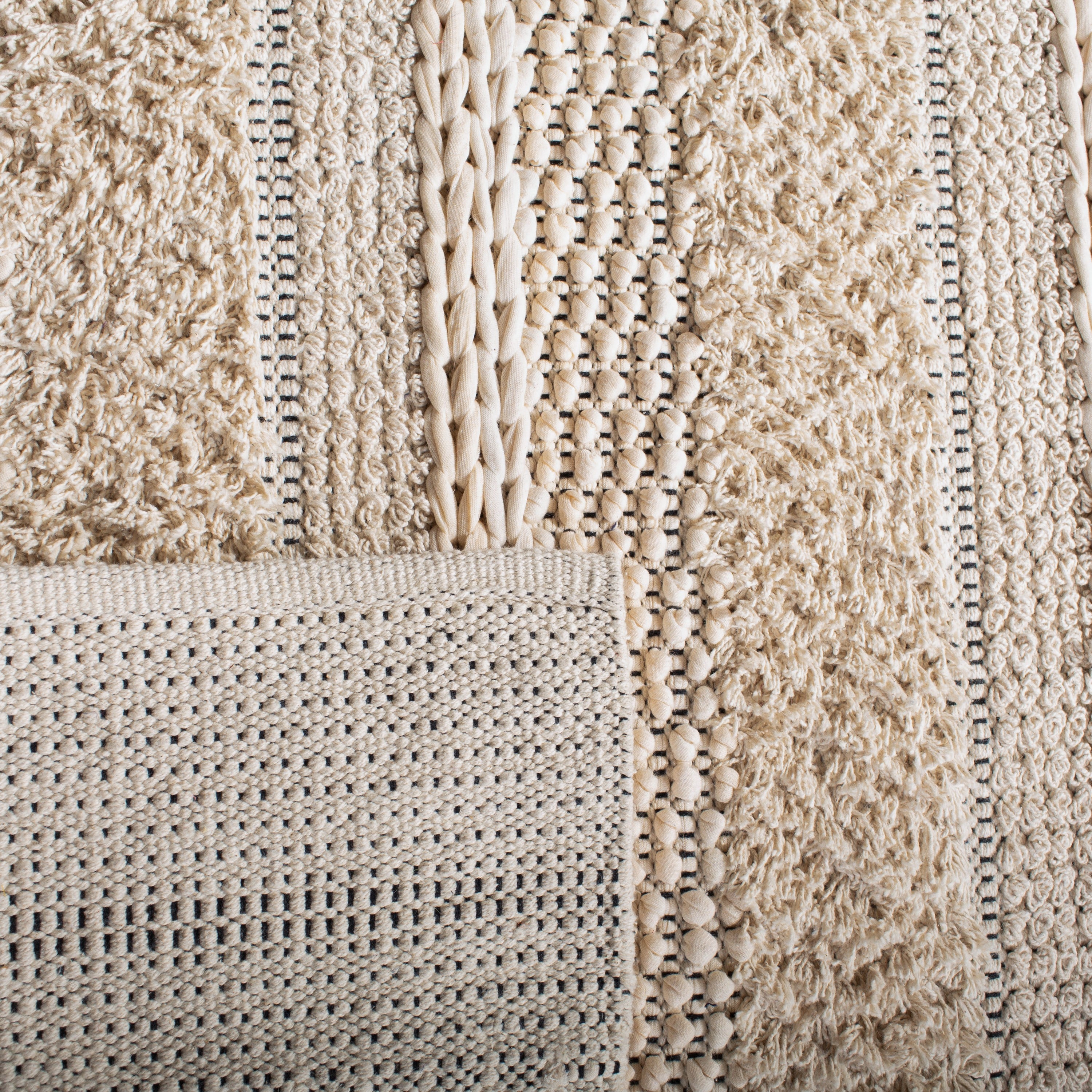 Ivory and Beige Striped Wool Cotton Runner Rug