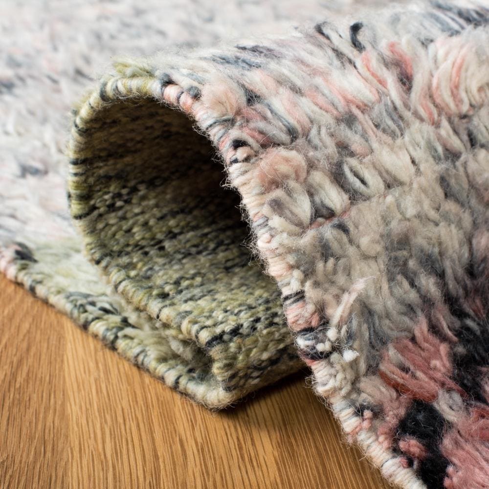 Handmade Blue and Pink Wool Shag Rug 4' x 6'