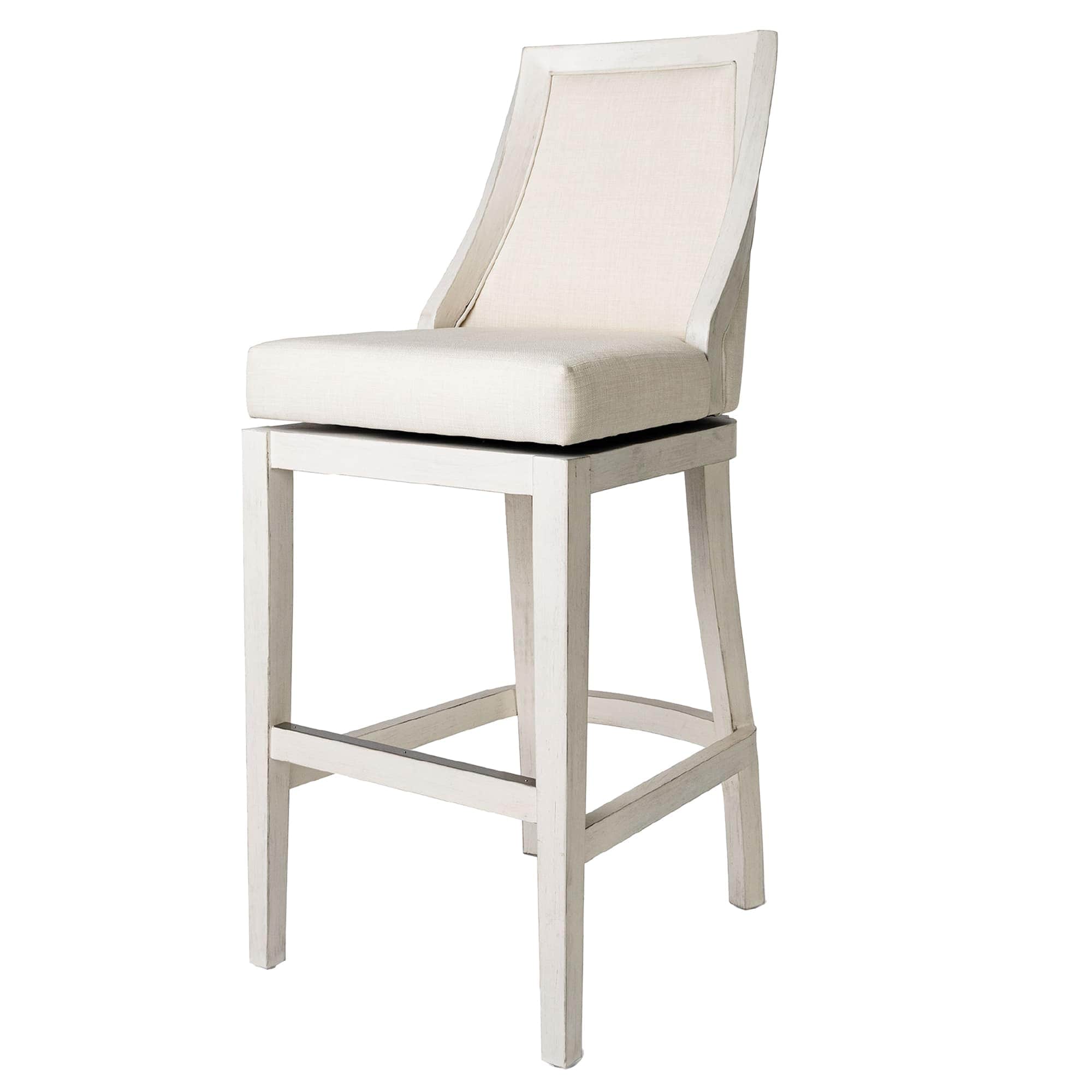 Maven Lane 315821 Vienna 31 Inch Tall Bar Height Rotating High Back Barstool in White Oak Finish with Natural Color Fabric Upholstered Seat
