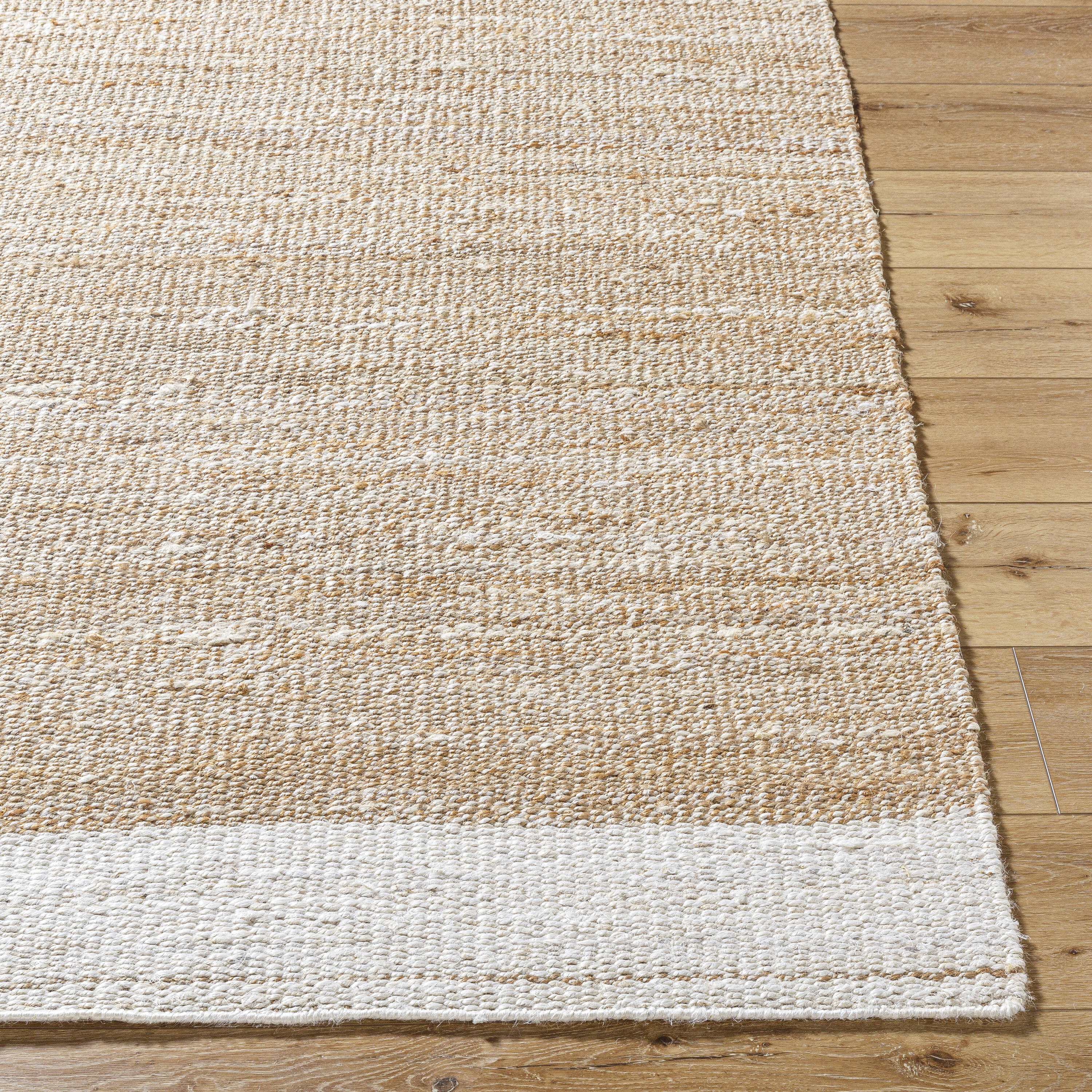 Kamey 9' x 12' Beige and White Flat Woven Synthetic Rug