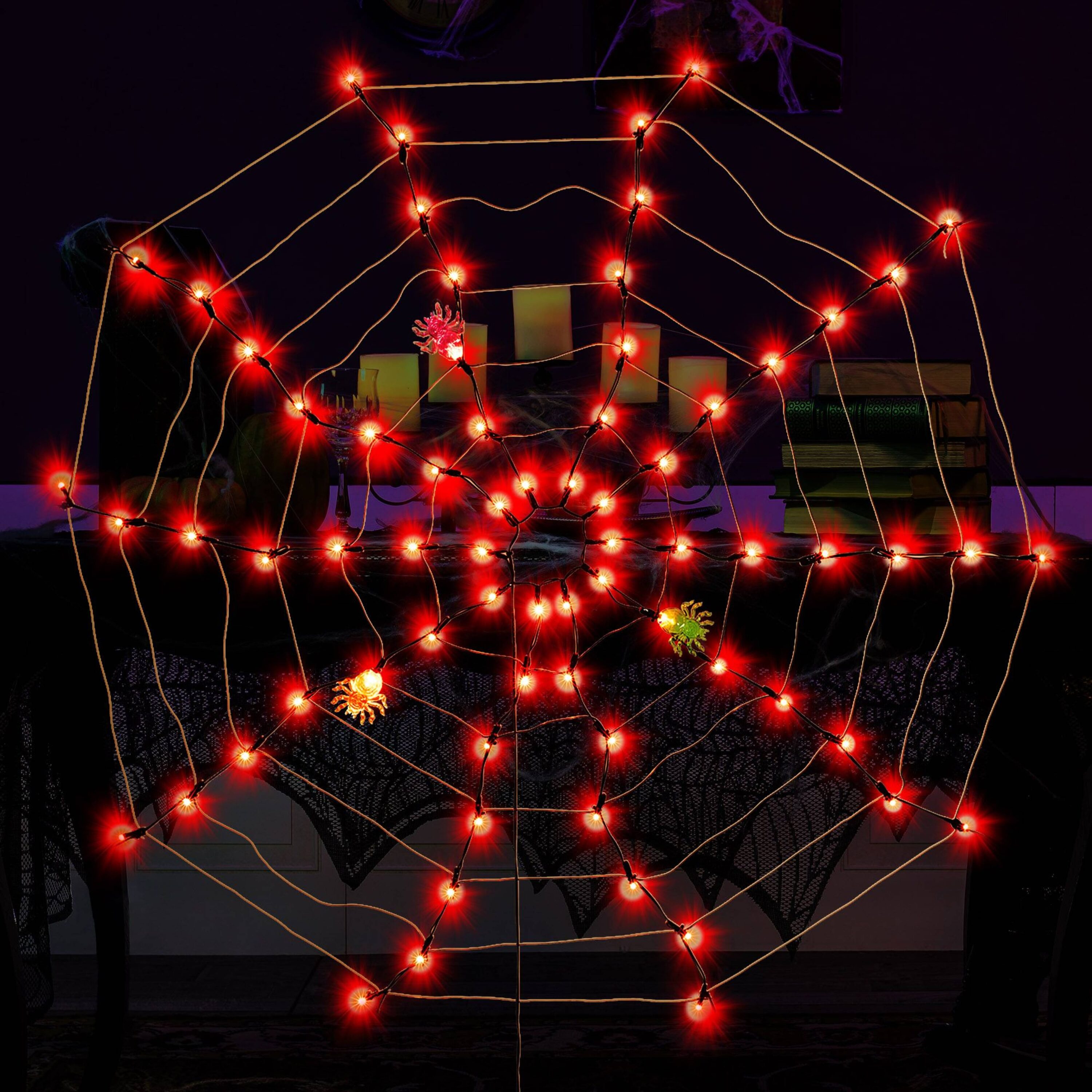 Joyin Orange LED Spider Web Halloween Decoration With 3 Lighted Spiders ...