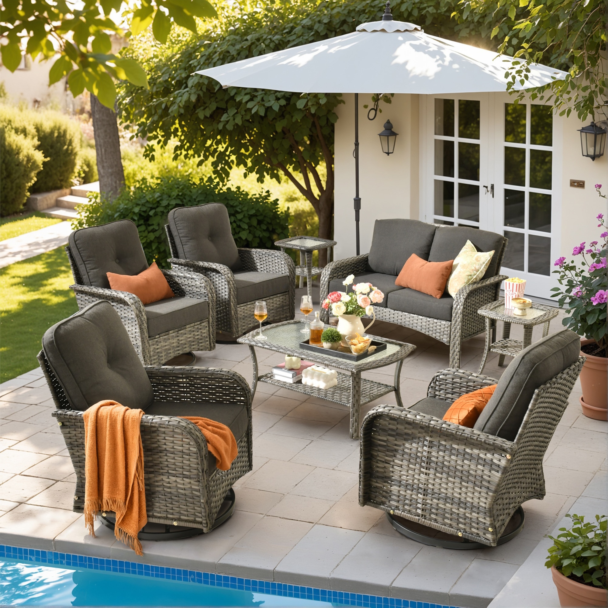 ALTRIGUS 6LYZGNCGNDS10081AL 8 -Piece Wicker Patio Conversation Set with Black Cushions