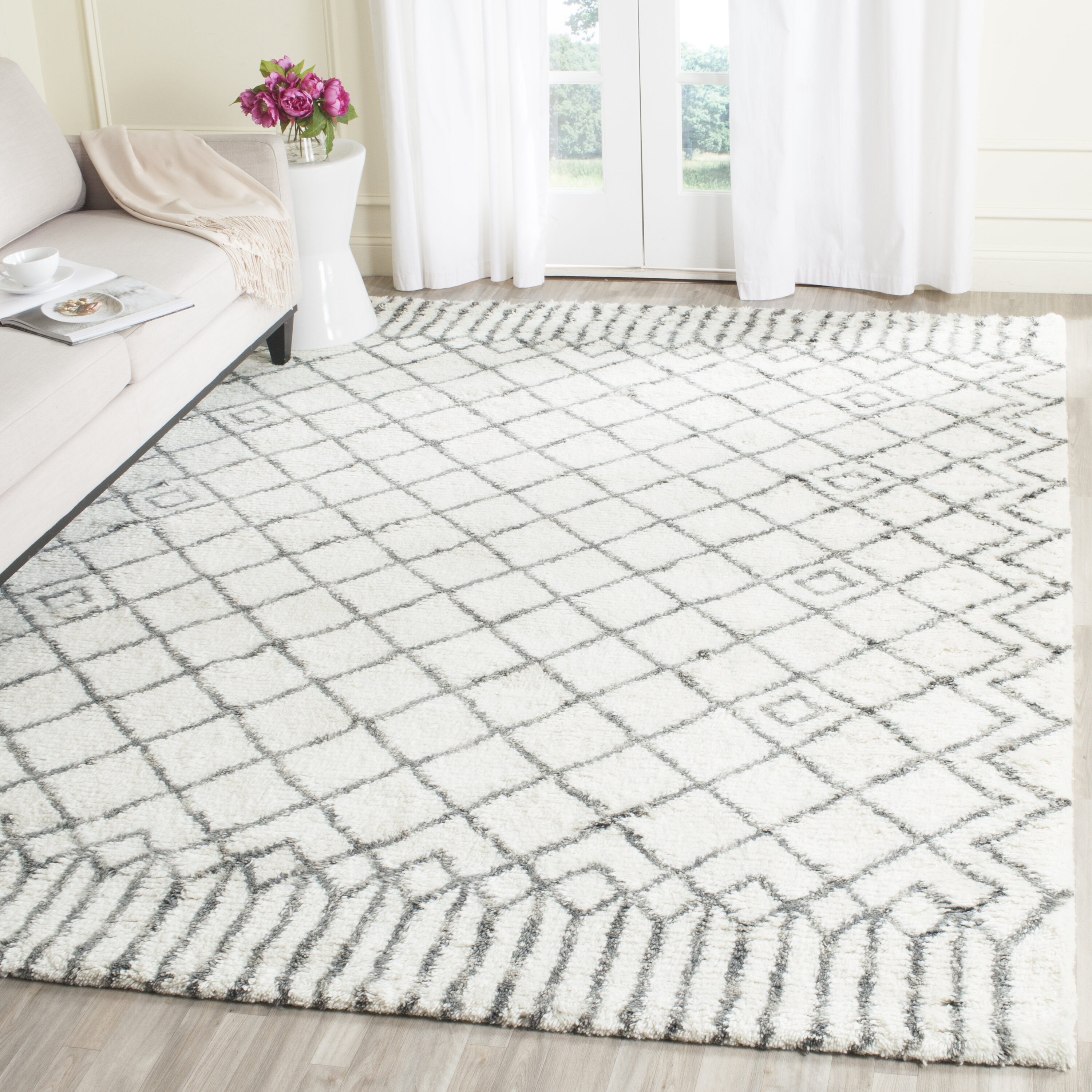 Safavieh CSB894C-8 Casablanca Santina 8 x 10 (ft) Tufted Wool Ivory/Gray Rectangular Indoor Abstract Moroccan Area rug