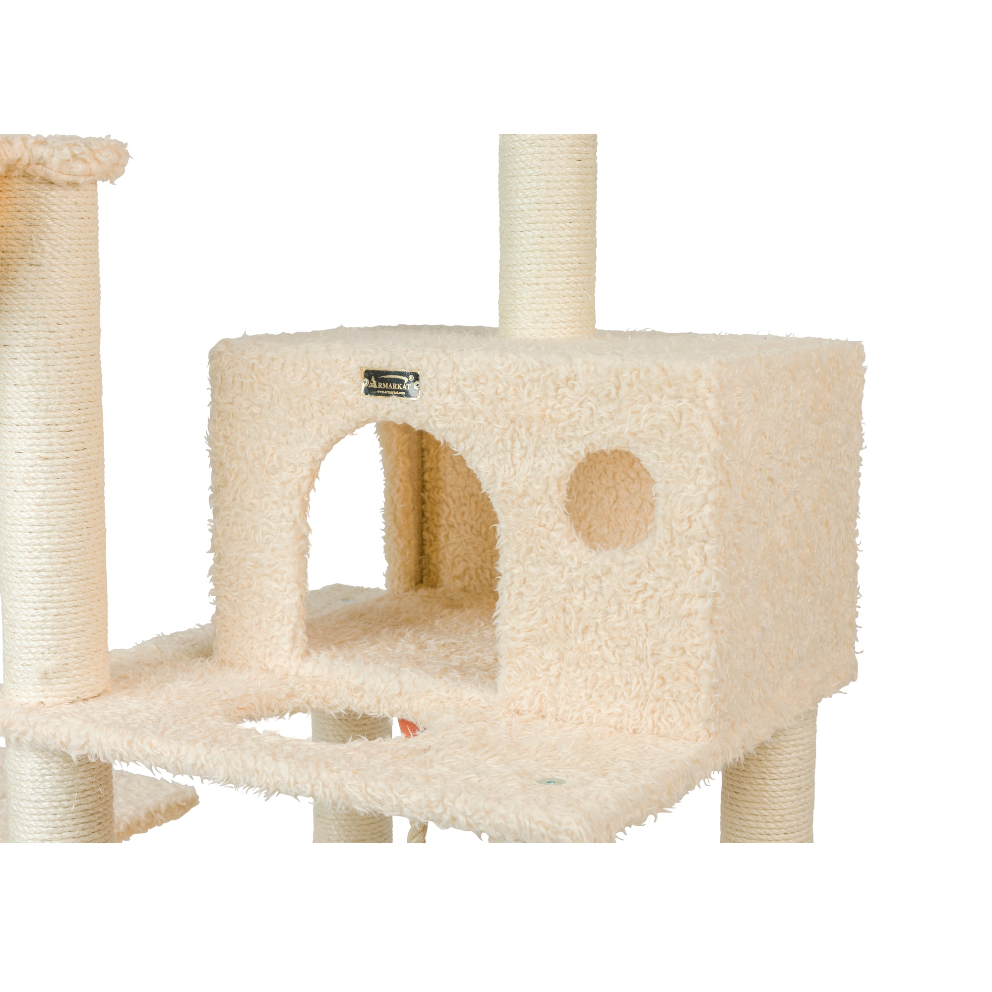 69'' Beige Sisal and Faux Fur Multi-Level Cat Tree