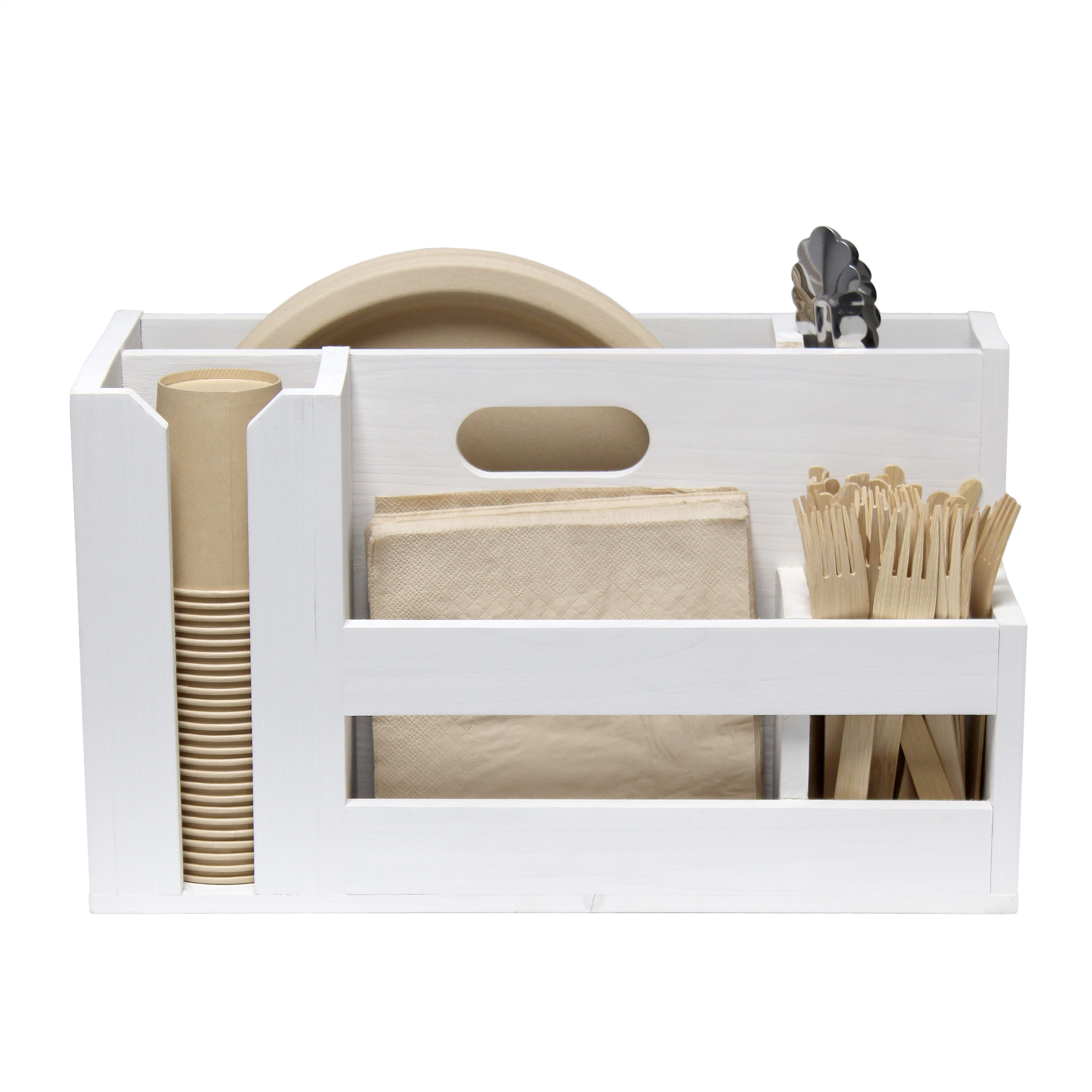 White Wash Farmhouse Wooden Utensil and Condiment Caddy
