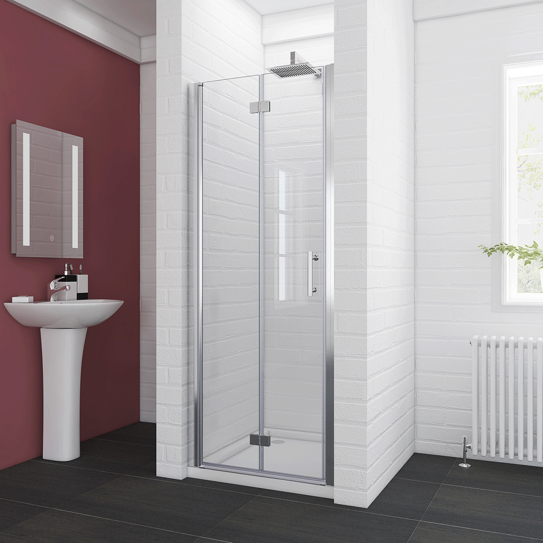CASAINC BFH30 Chrome 30-in x 72-in Semi-frameless Bifold Shower Door