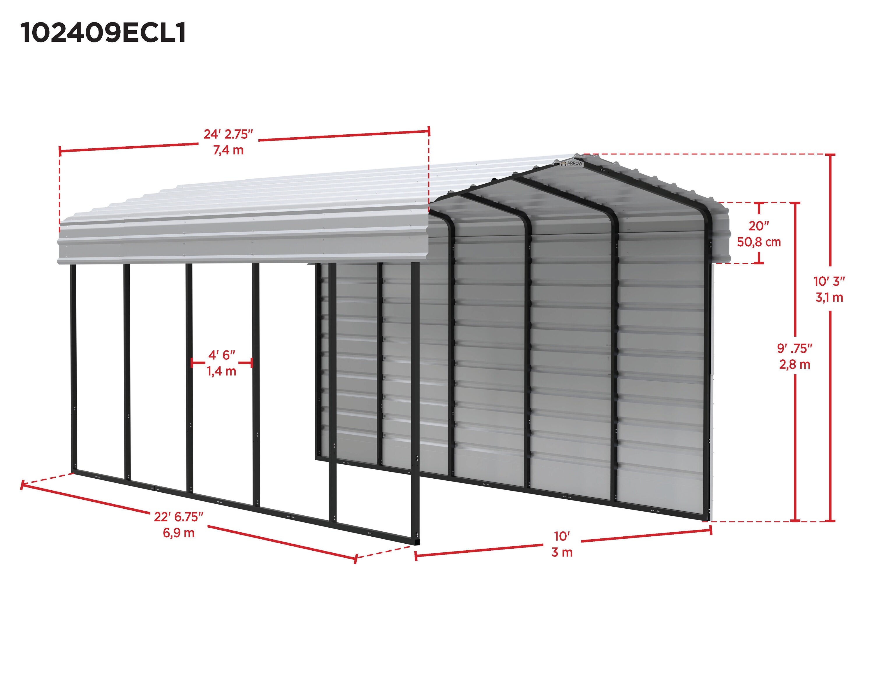 Arrow CPHC102409ECL1 Carport-Covers - View #2