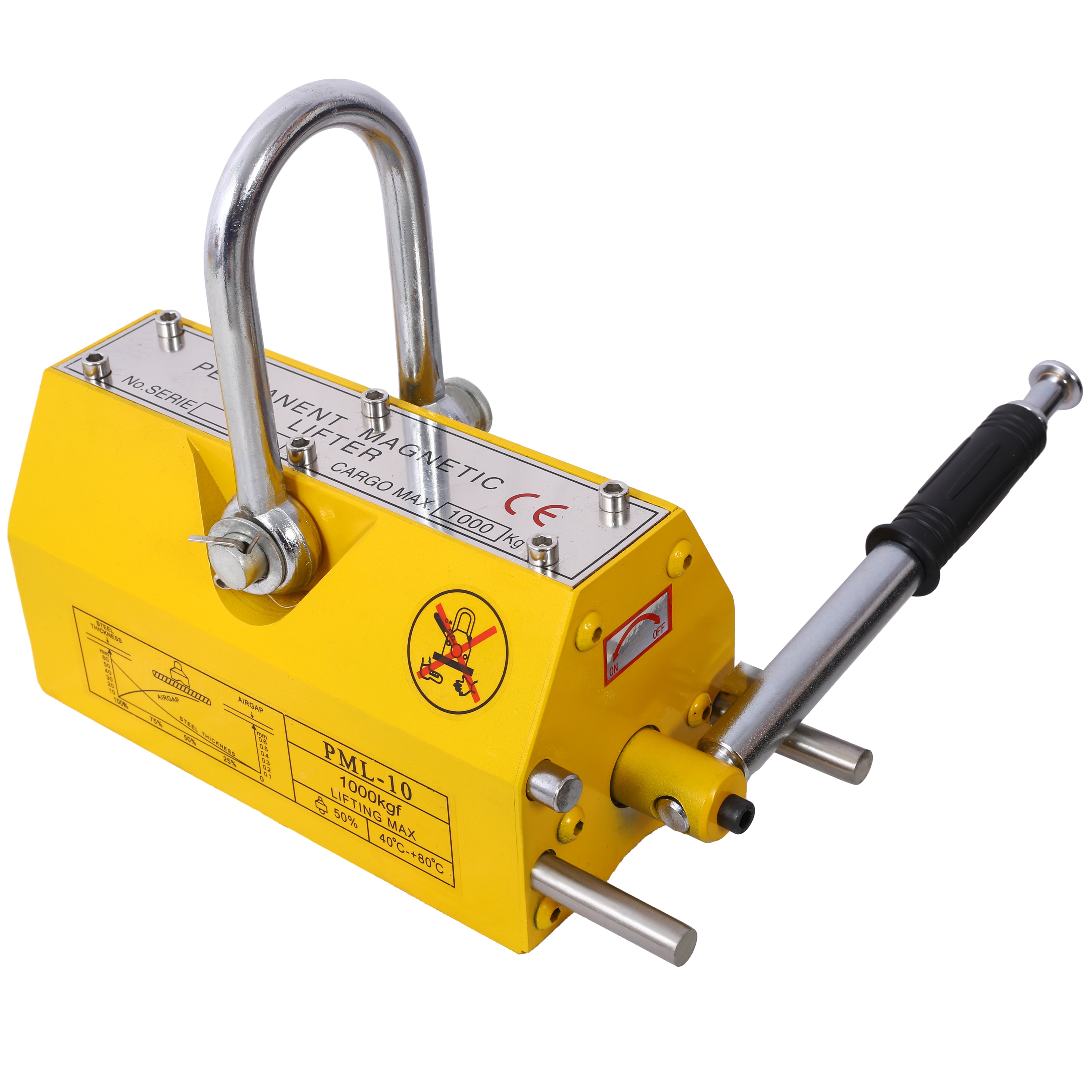 Siavonce XH170813 Permanent Magnetic Lifting with Release 2200lbs/1000kg Heavy Duty Magnet 2.5 Safety Factor Neodymium and Steel for Hoist Shop Crane Block Board Lifting Plate Steel