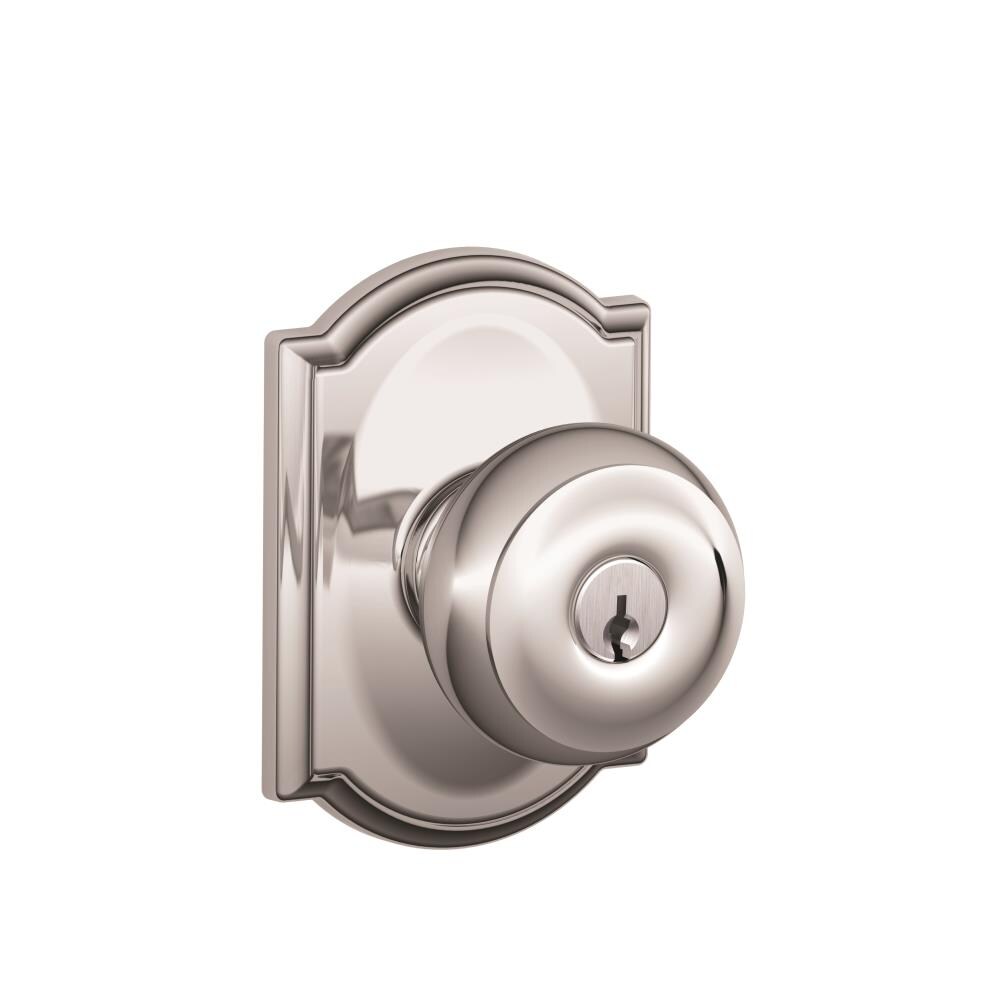Schlage F51AGEO625CAM F Series Bright Chrome Traditional Interior/Exterior Keyed entry door knob Single pack