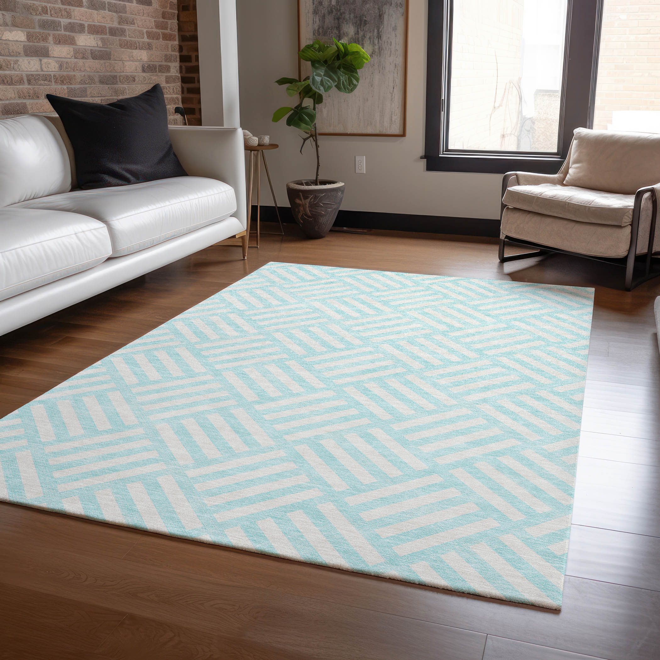 Addison Rugs ACN620AQ30X46 Chantille ACN620AQ 2 x 3 (ft) Polyester Aqua Rectangular Indoor/Outdoor Geometric Machine washable Area rug
