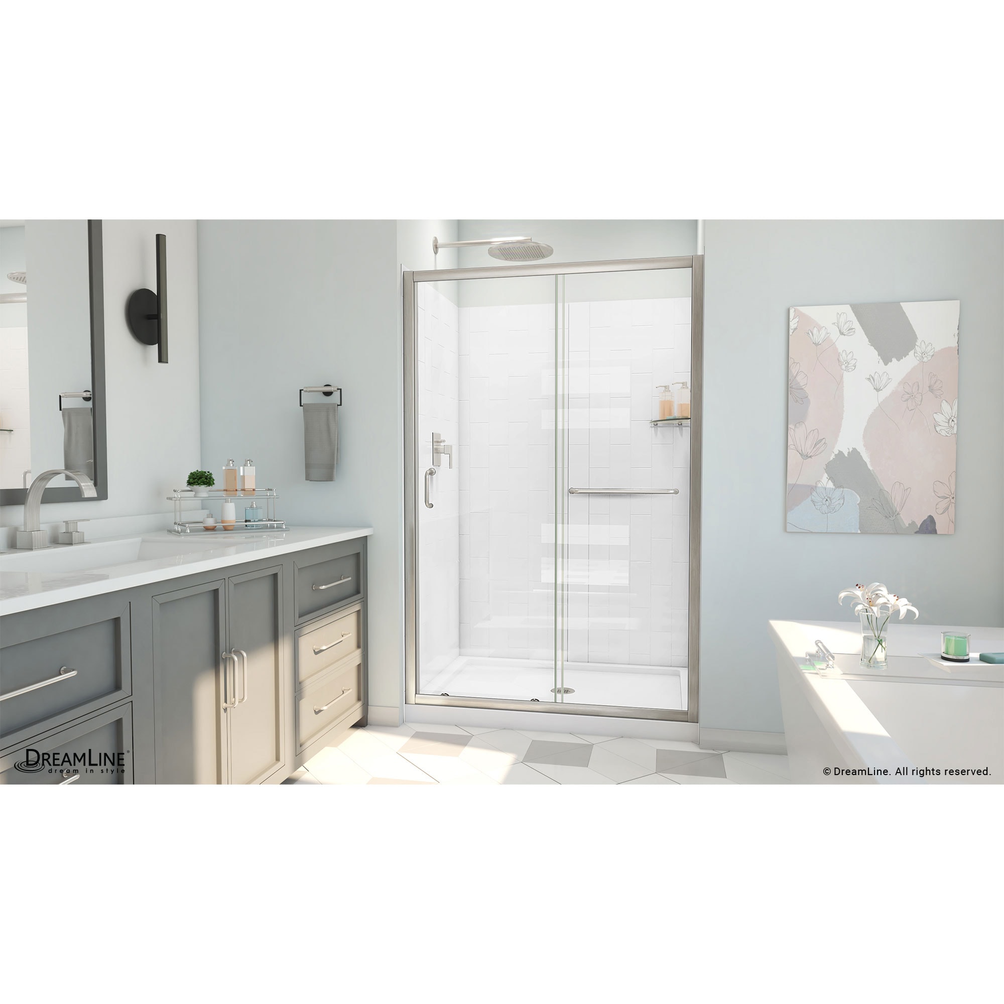 Infinity-Z Brushed Nickel and Clear Glass Sliding Shower Kit