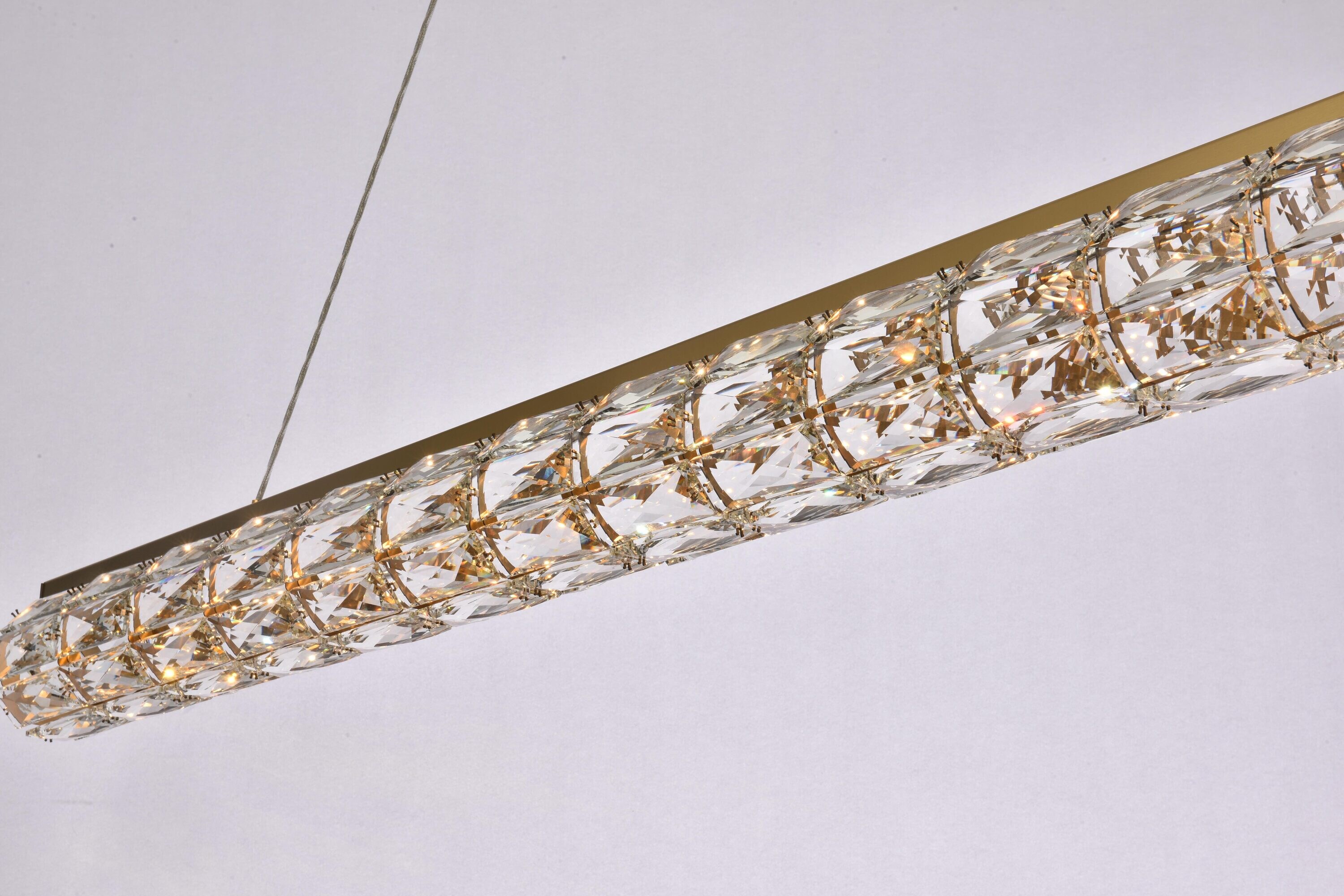 Gold and Clear Crystal LED Linear Pendant Light