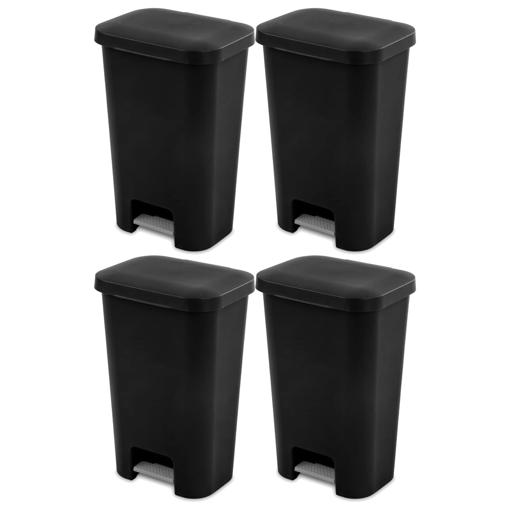Sterilite DIB-BD-649327QTY-4 11.9 Gallon Rectangular Step-On Kitchen Trash Bins - 4 Pack with Comfort Handle Black