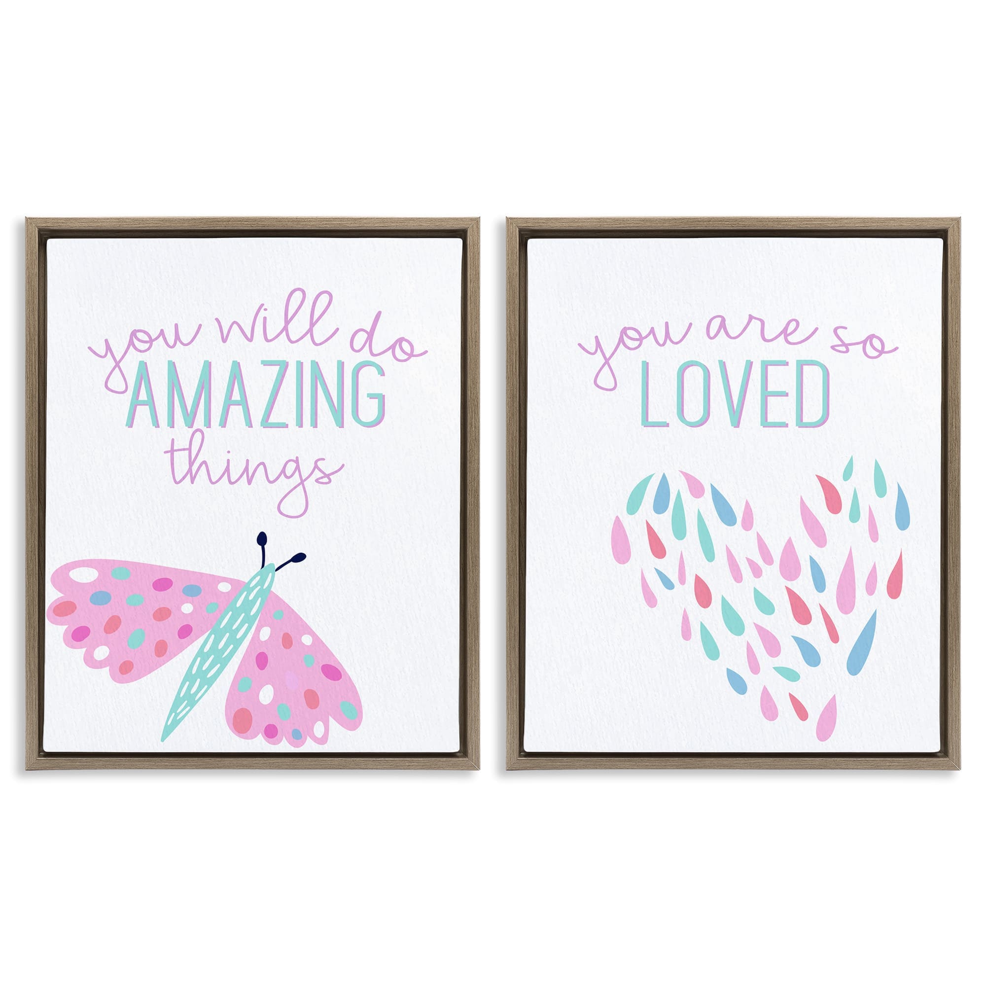 Stupell Industries B2-777-FFE-2PC-24X30 Pastel Inspirations with Dragonfly 2 Piece Brown Framed Floater Canvas Set By Kim Allen 31 x 25