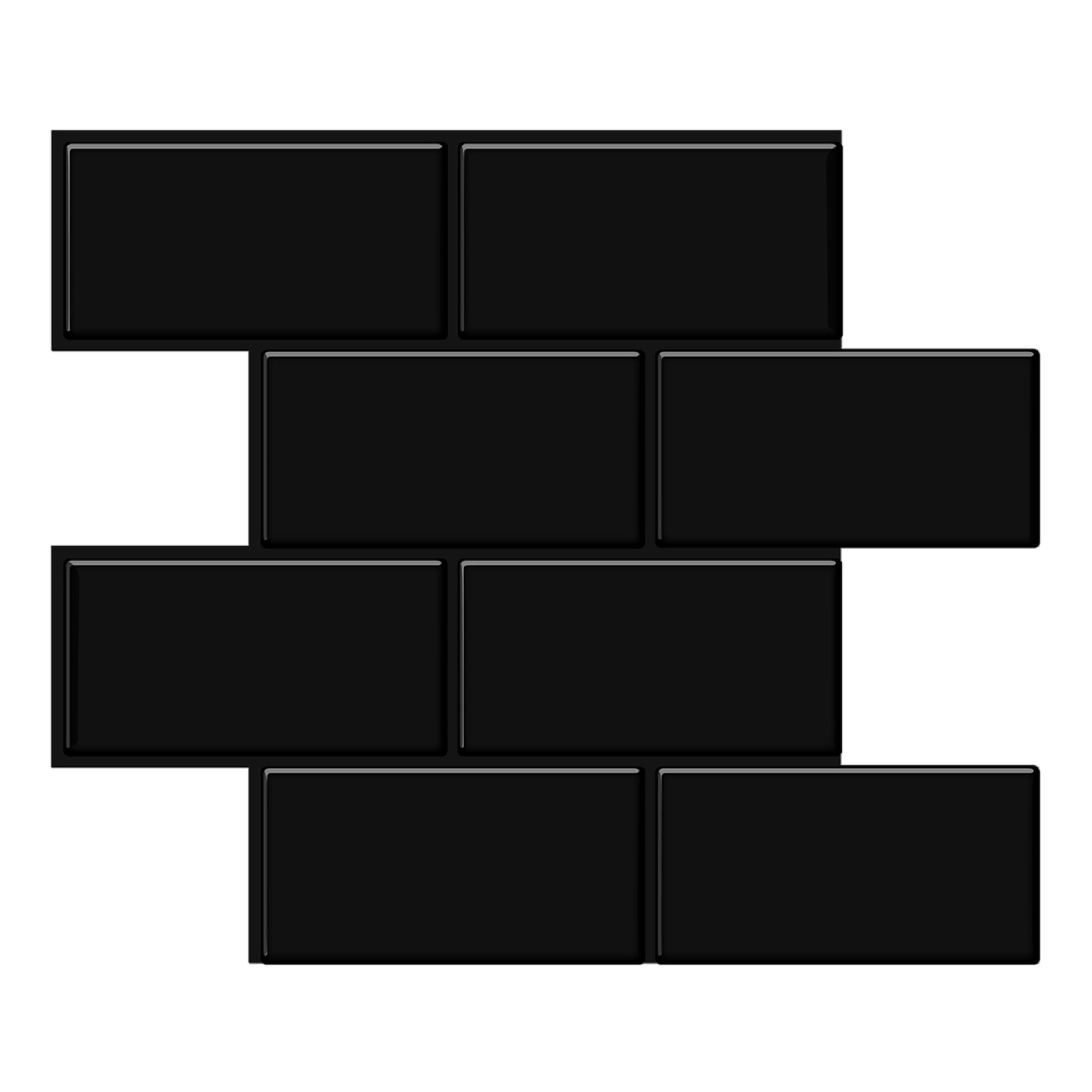Tic Tac Tiles TSB48-10 Thicker Small Subway Brick Black 11-in x 12-in Glossy PVC Brick Look Peel and Stick Tile (7.3-sq. ft/ Carton)