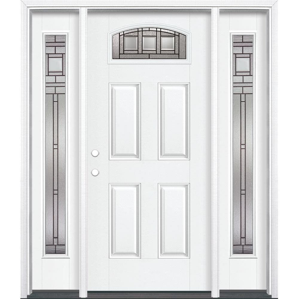 66.5 inch x 82.375 inch Blacksmith Full Oval Lite Prefinished White  Right-Hand Inswing Steel Prehung Front Door with Sidelites and Brickmould