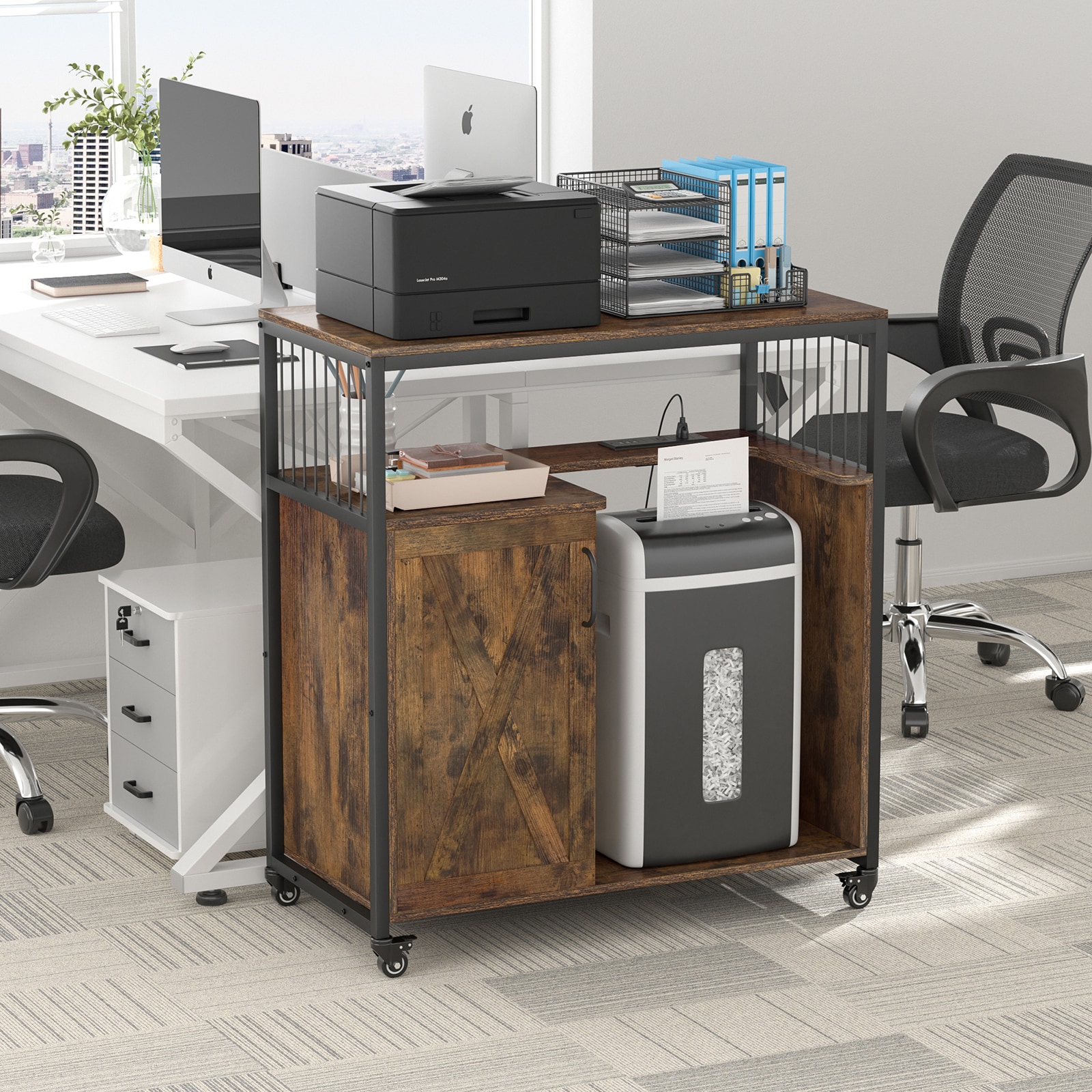 Delarpo H0140 Printer Stand Rustic Brown 31.5-Inches File Cabinet