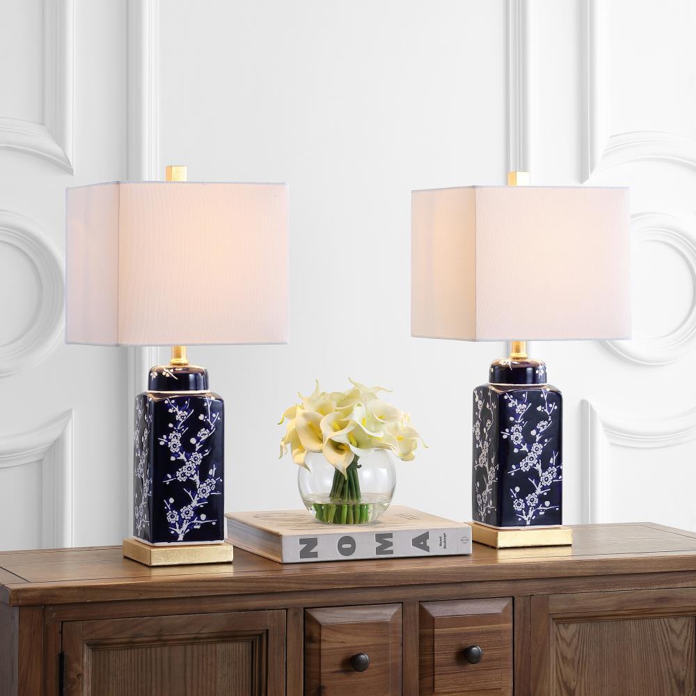 Pilar Navy and White Ceramic Floral Table Lamp Set