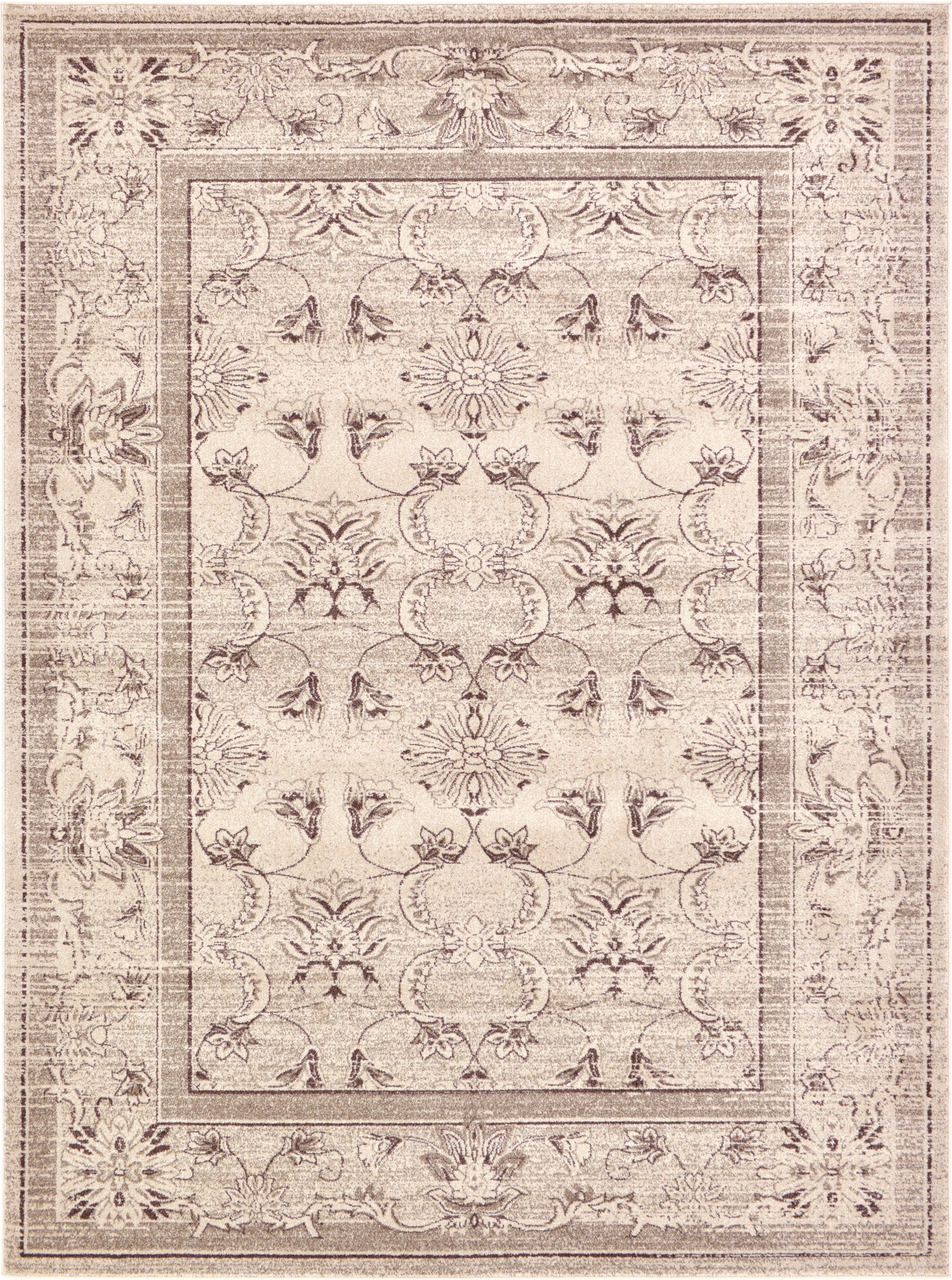 Unique Loom 3121530 Botanica La Jolla 8 x 11 (ft) Loomed Polypropylene Ivory/Brown Rectangular Indoor Floral/Botanical Farmhouse/Cottage Area rug