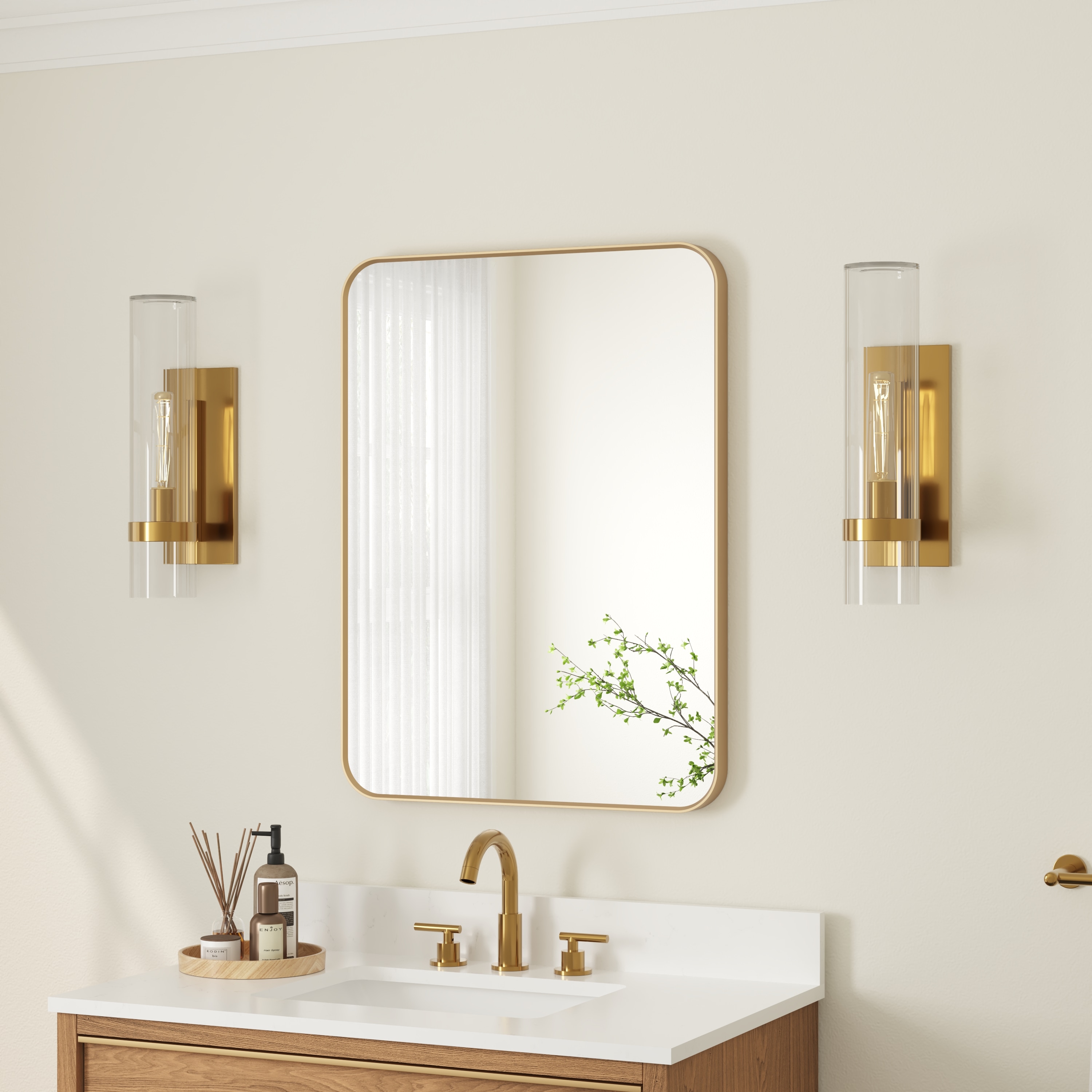 Forclover ALW65-M2028 24-Inches x 36-Inches Framed Rectangle Bathroom Vanity Mirror ( Gold )