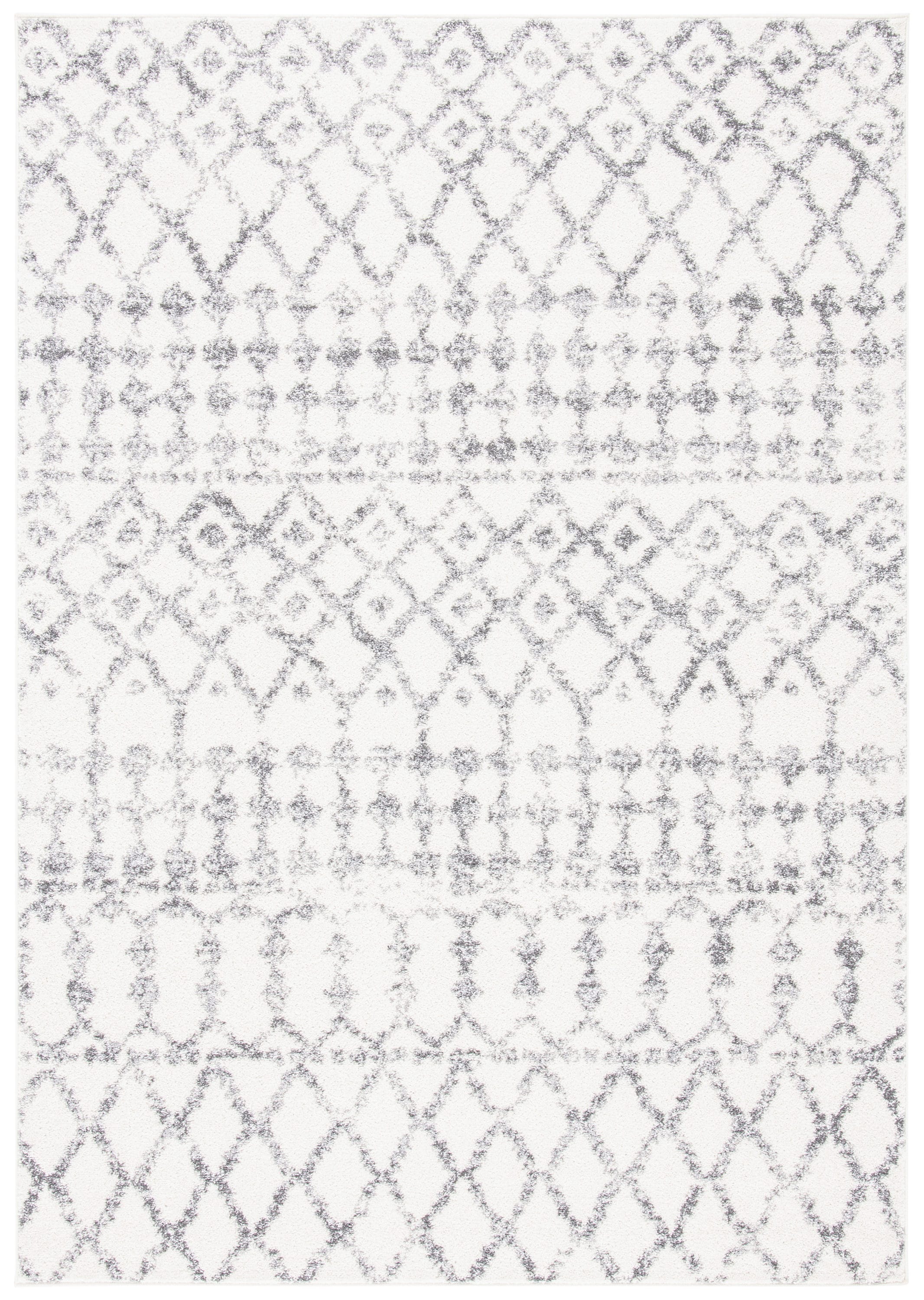 Ivory and Grey Hand-Knotted Synthetic Rectangular Area Rug
