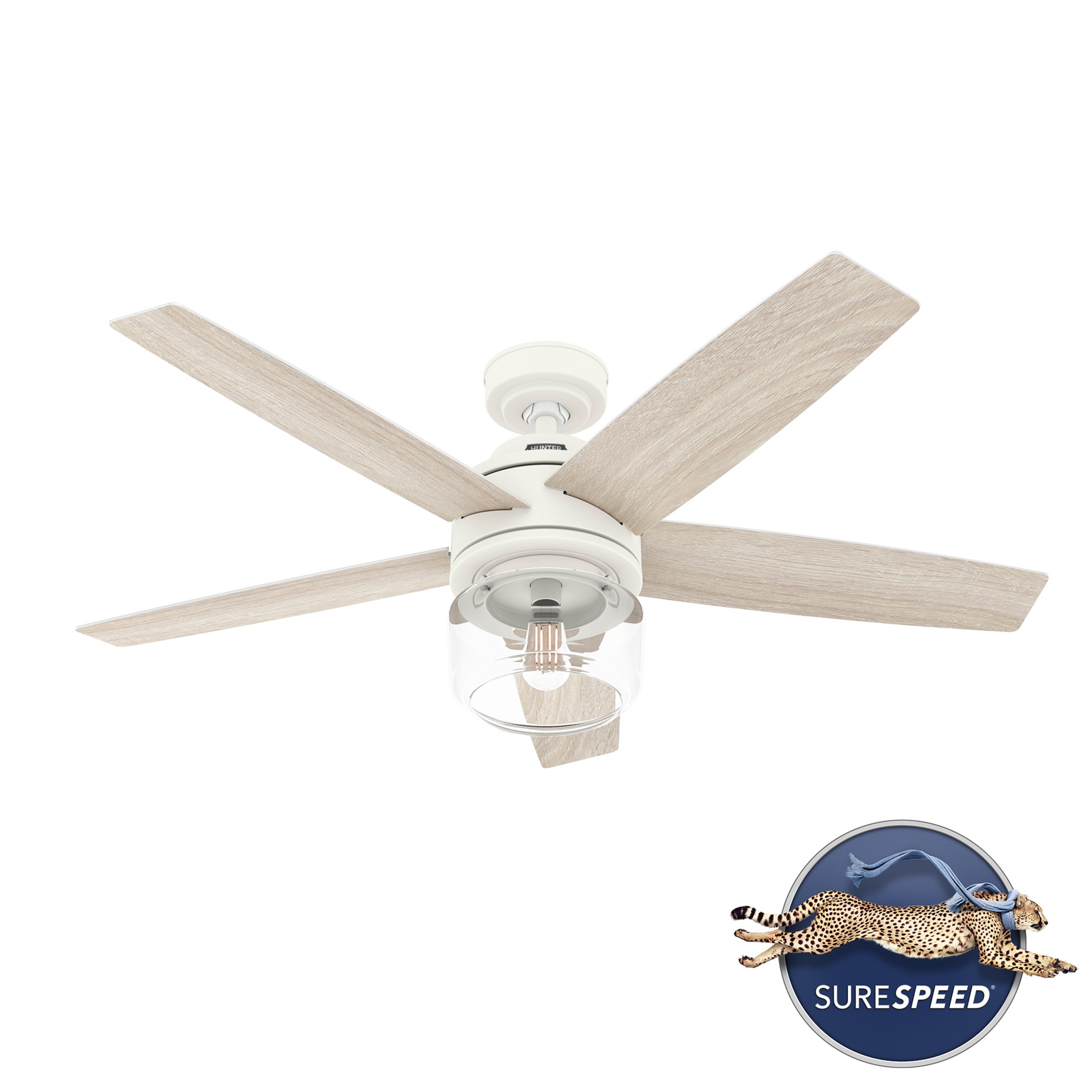 Hunter 52336 Margo SureSpeed 52-in Textured White with Light Oak Blades Ceiling Fan With Light - Remote Included ( 5 -Blade )