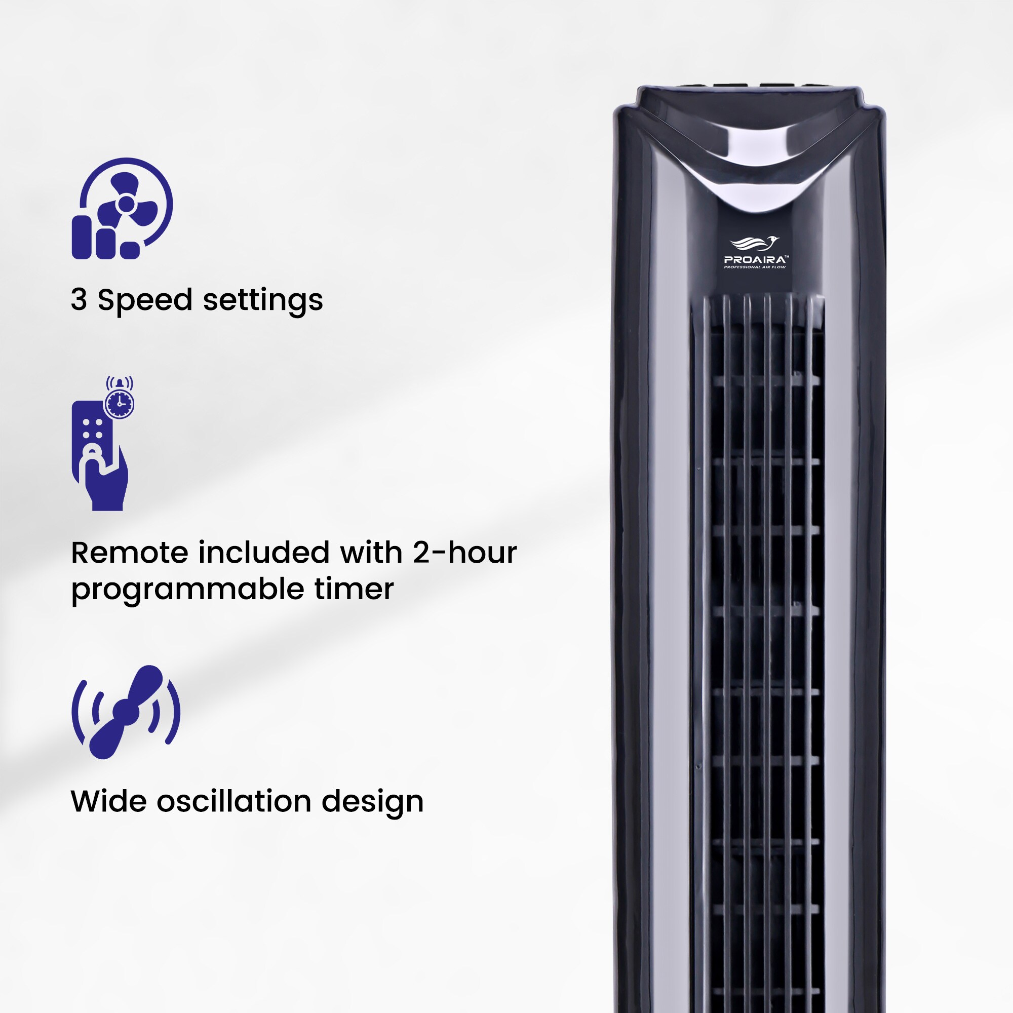 PROAIRA 9-in 120-Volt 3-Speed Indoor Black Oscillating Floor Fan With ...