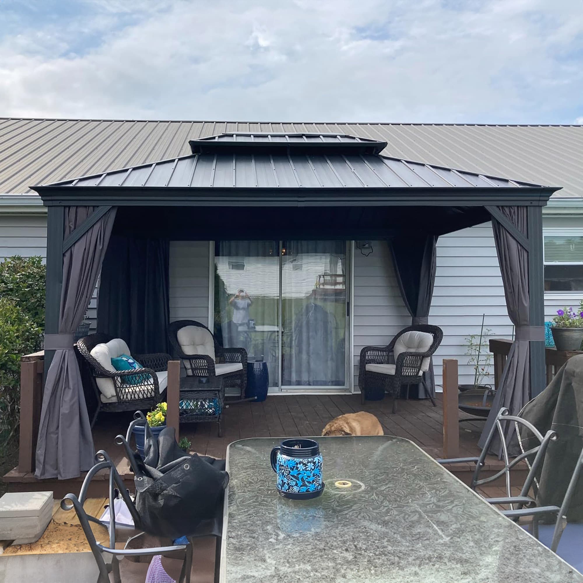 PURPLE LEAF LS04GHTG1013 13-ft x 10-ft Aluminum Permanent Gazebo Gray Gazebo with Hardtop Roof (Screen Included)